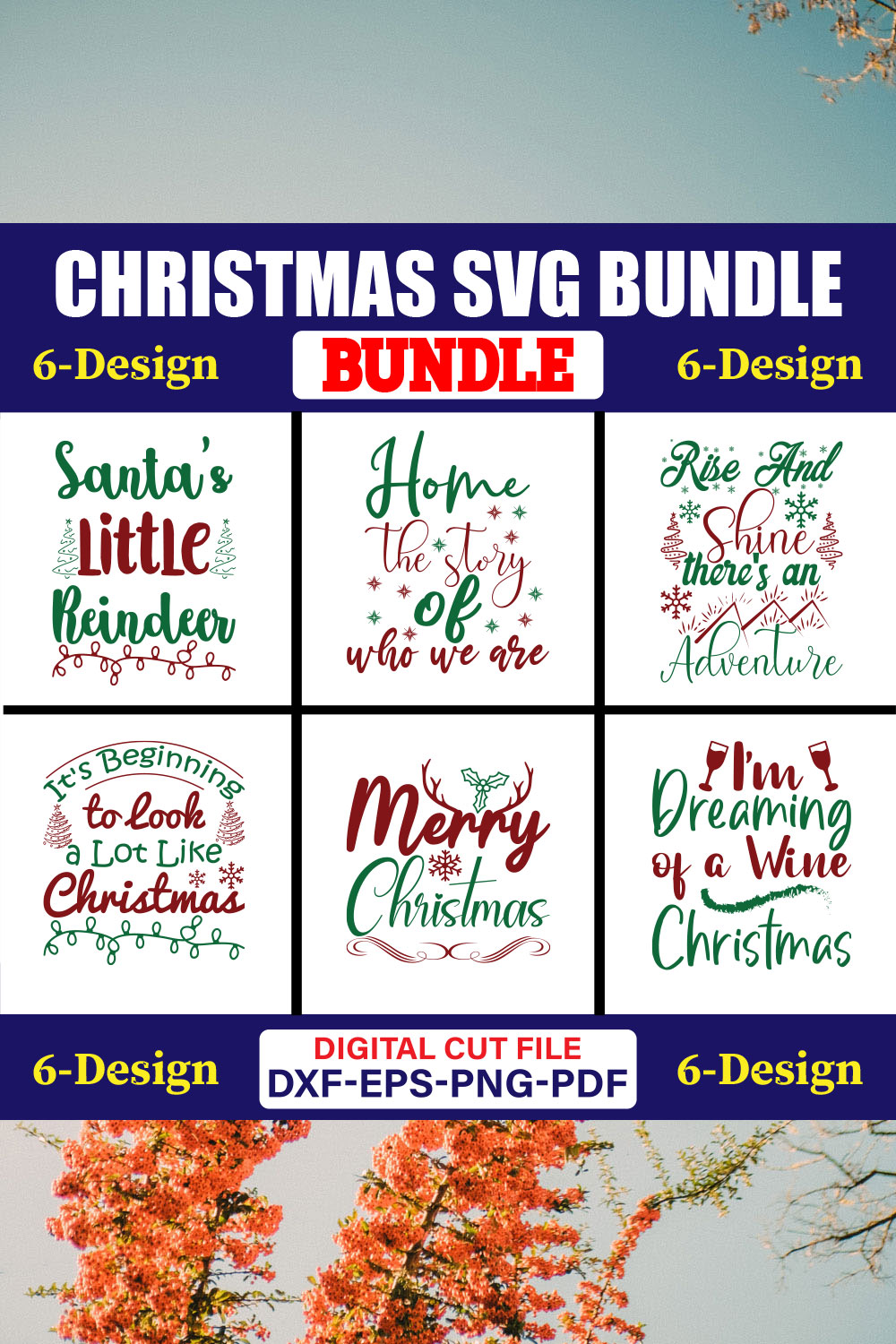 Christmas SVG T-shirt Design Bundle Vol-53 pinterest preview image.