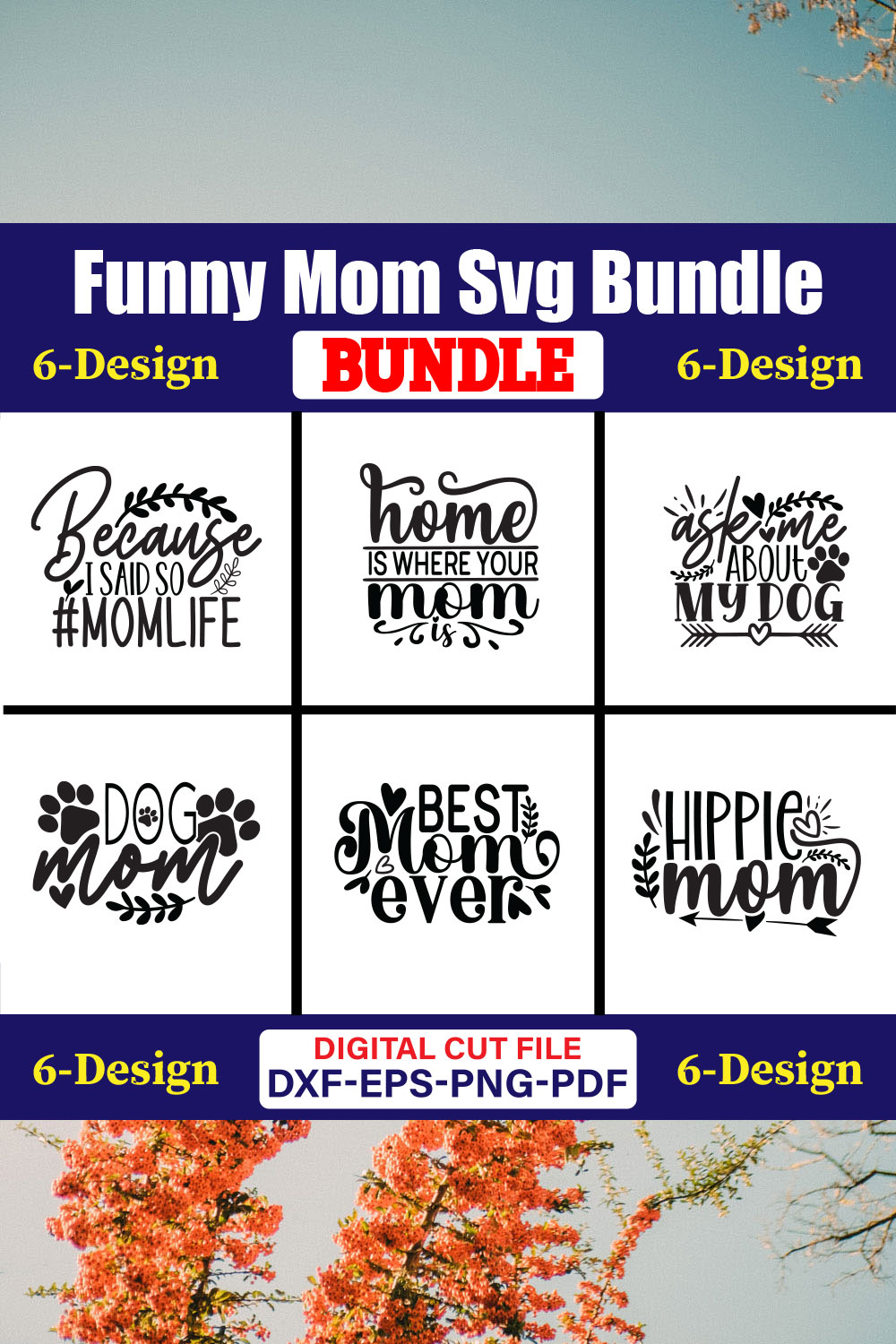 Funny Mom SVG T-shirt Design Bundle Vol-01 pinterest preview image.