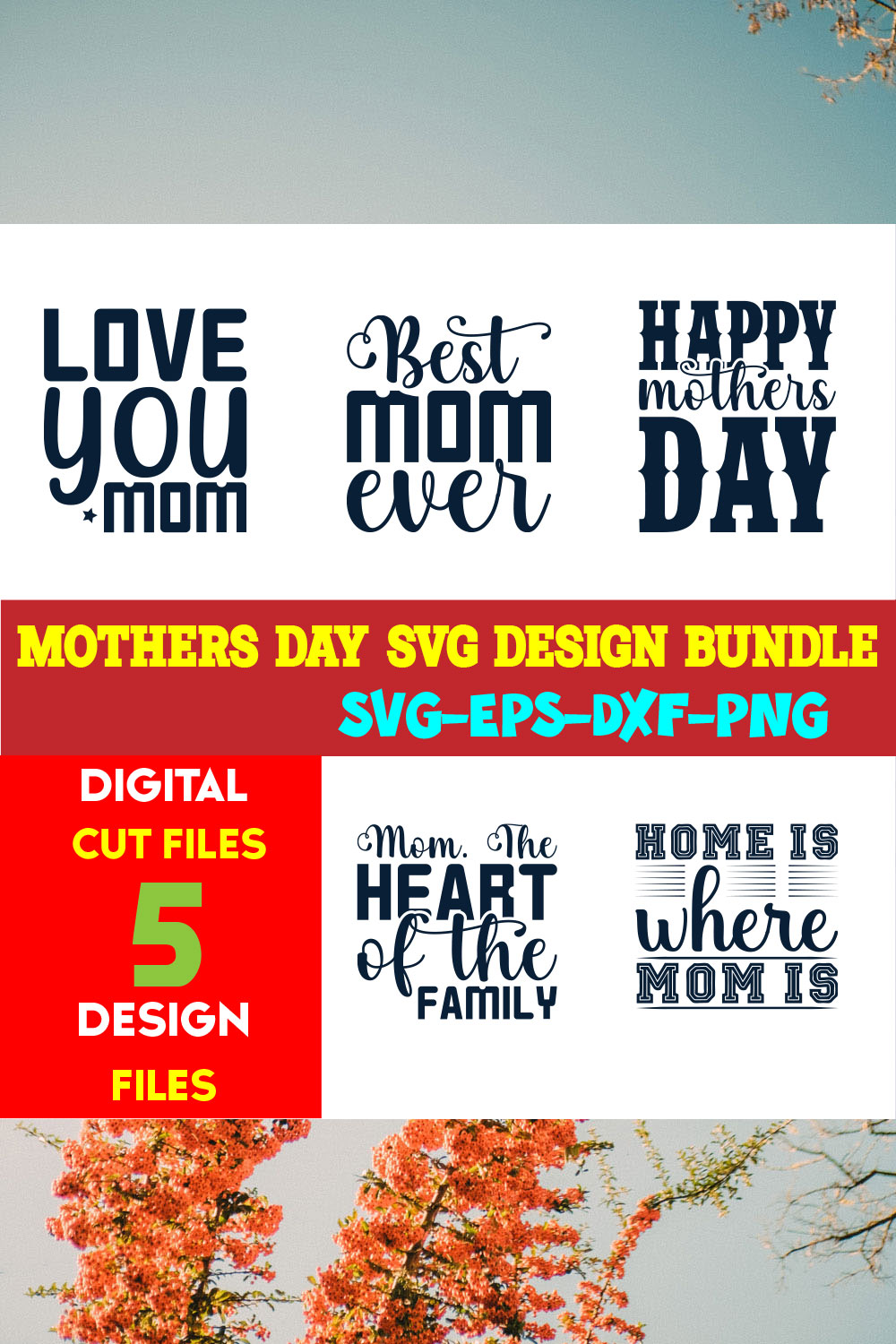 Mothers Day T-shirt Design Bundle Volume-11 pinterest preview image.