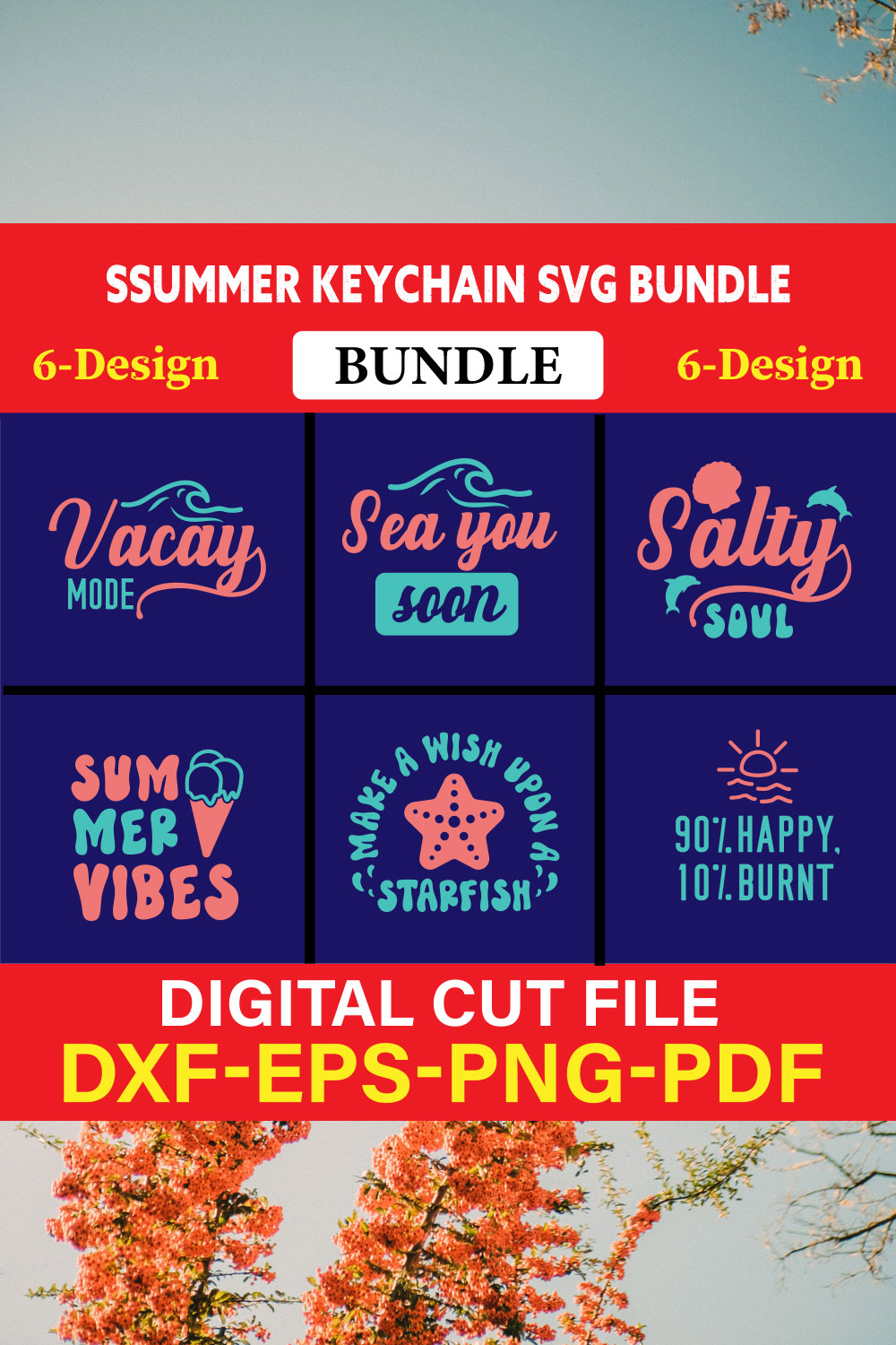 Summer Keychain T-shirt Design Bundle Vol-1 pinterest preview image.