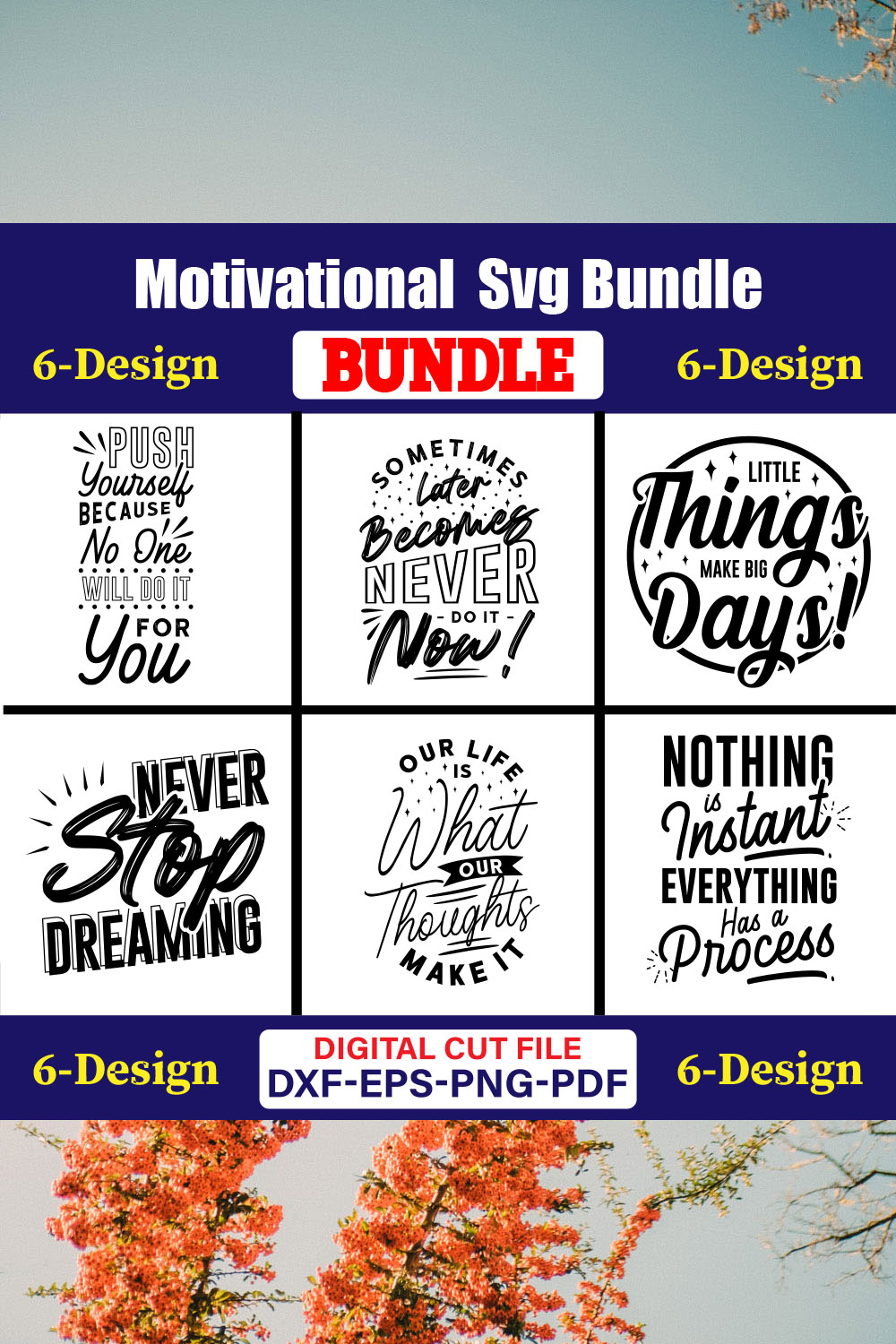 Motivational SVG T-shirt Design Bundle Vol-16 pinterest preview image.