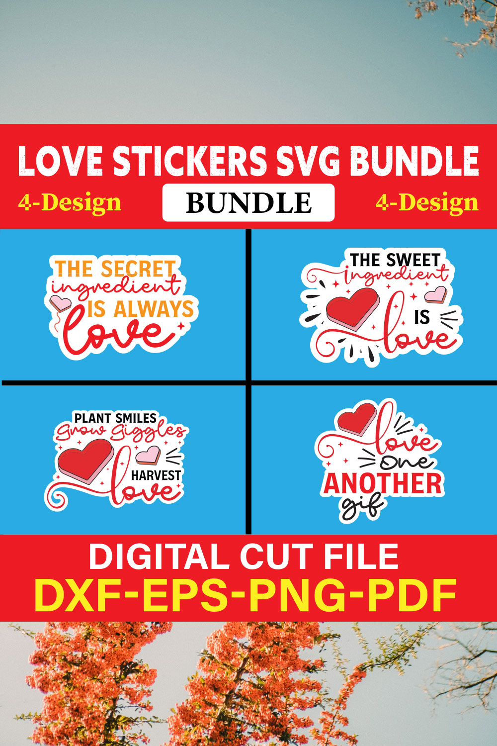 Love Stickers T-shirt Design Bundle Vol-5 pinterest preview image.