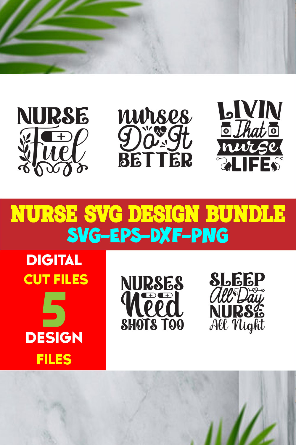 Nurse T-shirt Design Bundle Volume-01 pinterest preview image.