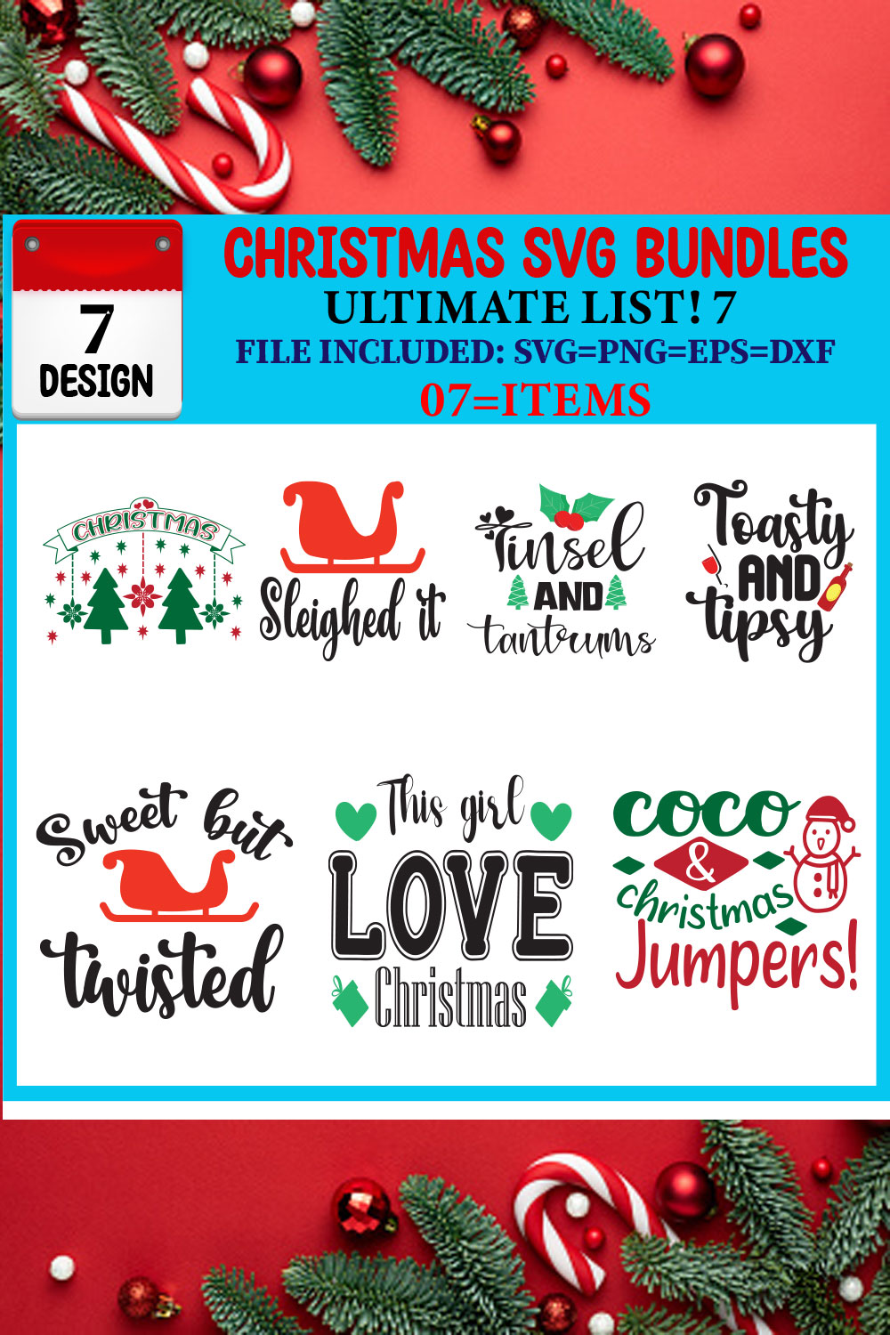 Ultimate List! Christmas SVG 07 T-shirt Design Bundle pinterest preview image.