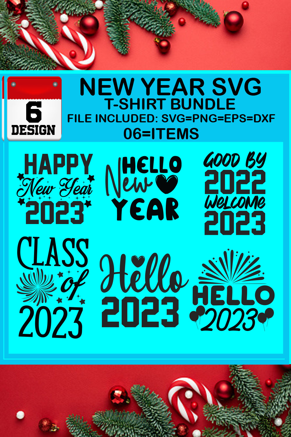 New Year 6 SVG T-shirt Bundle pinterest preview image.