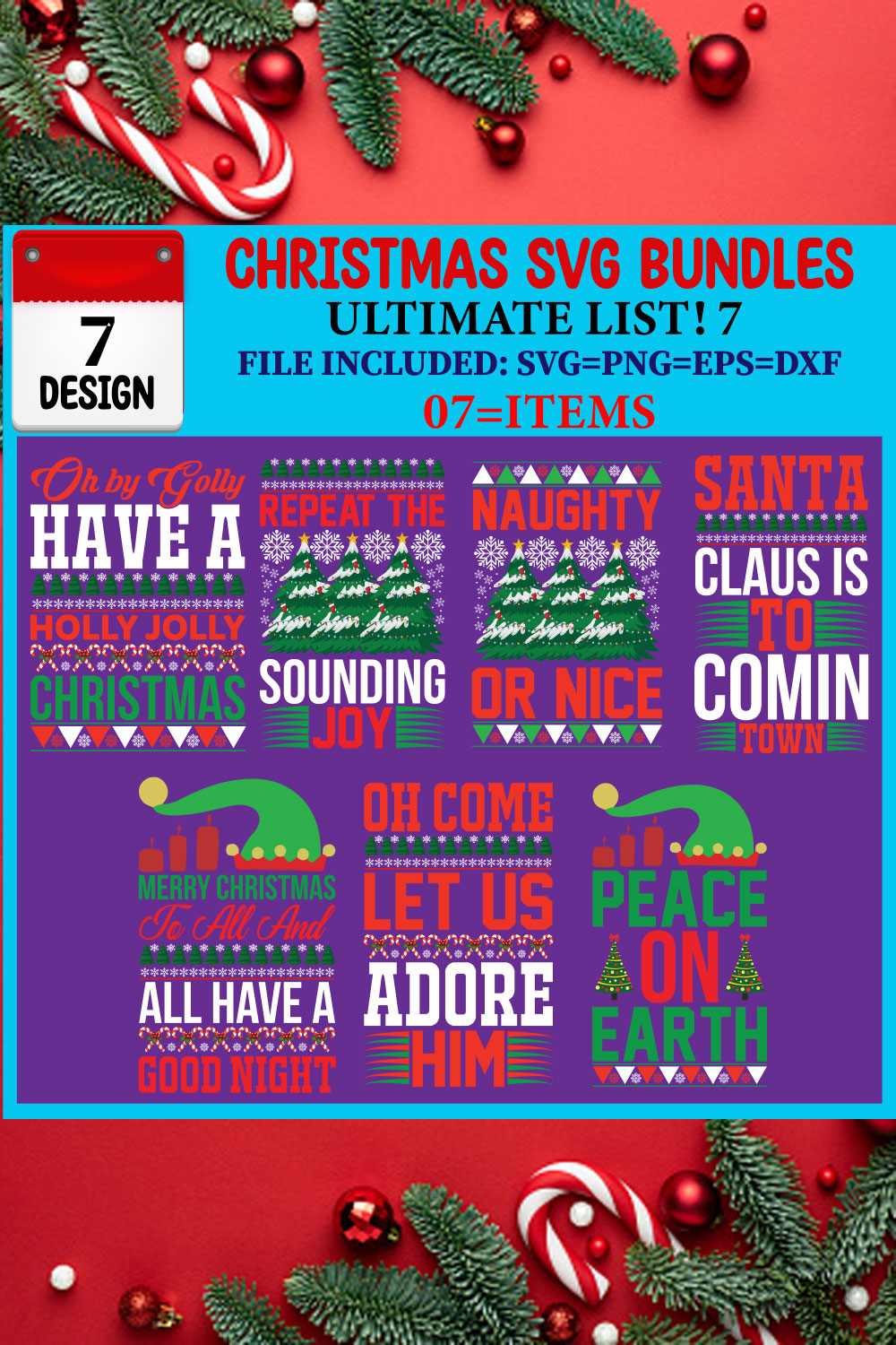 Ultimate List! Christmas SVG 07 T-shirt Design Bundle pinterest preview image.