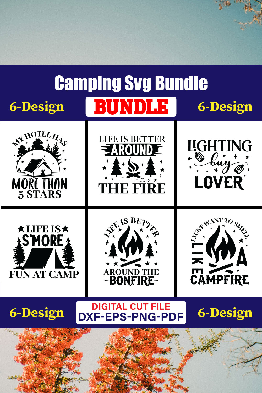 Camping T-shirt Design Bundle Vol-3 pinterest preview image.