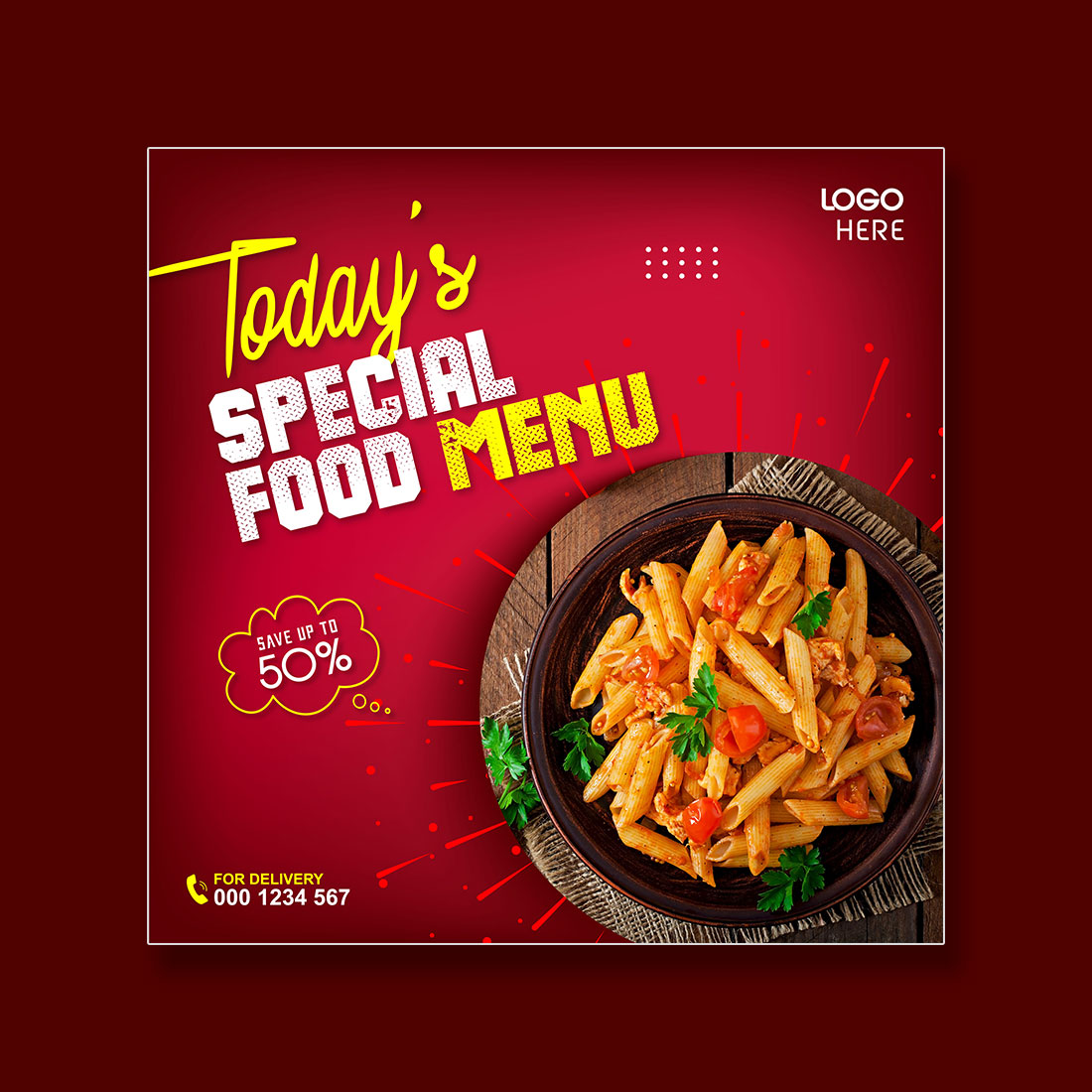 special fast food sale social media post template preview image.