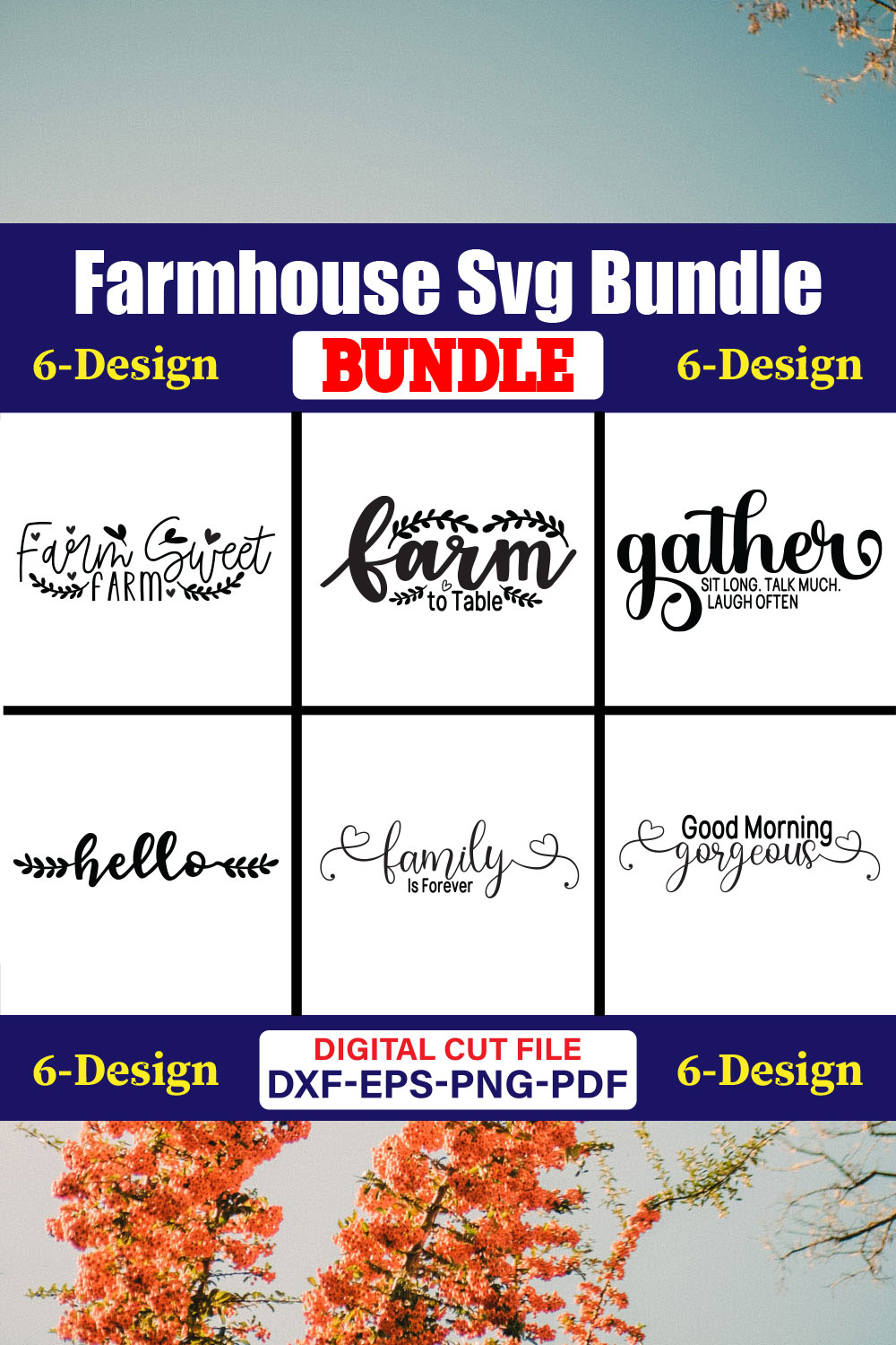 Farmhouse SVG T-shirt Design Bundle Vol-01 pinterest preview image.