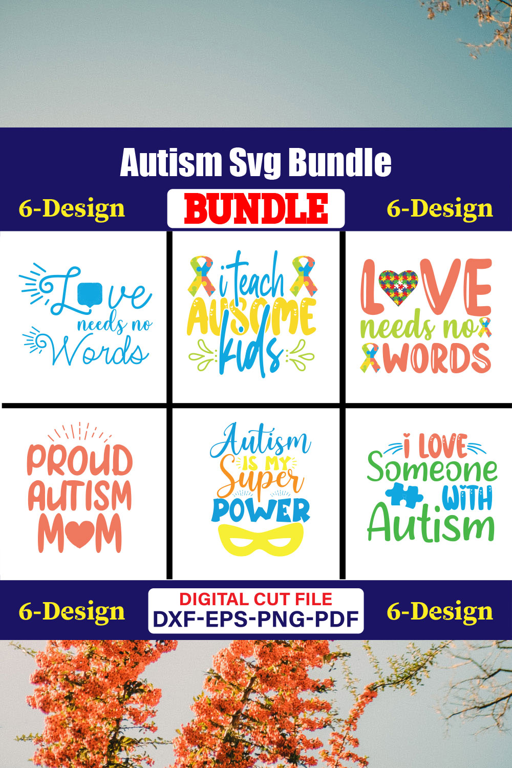 Autism Day T-shirt Design Bundle Vol-01 pinterest preview image.