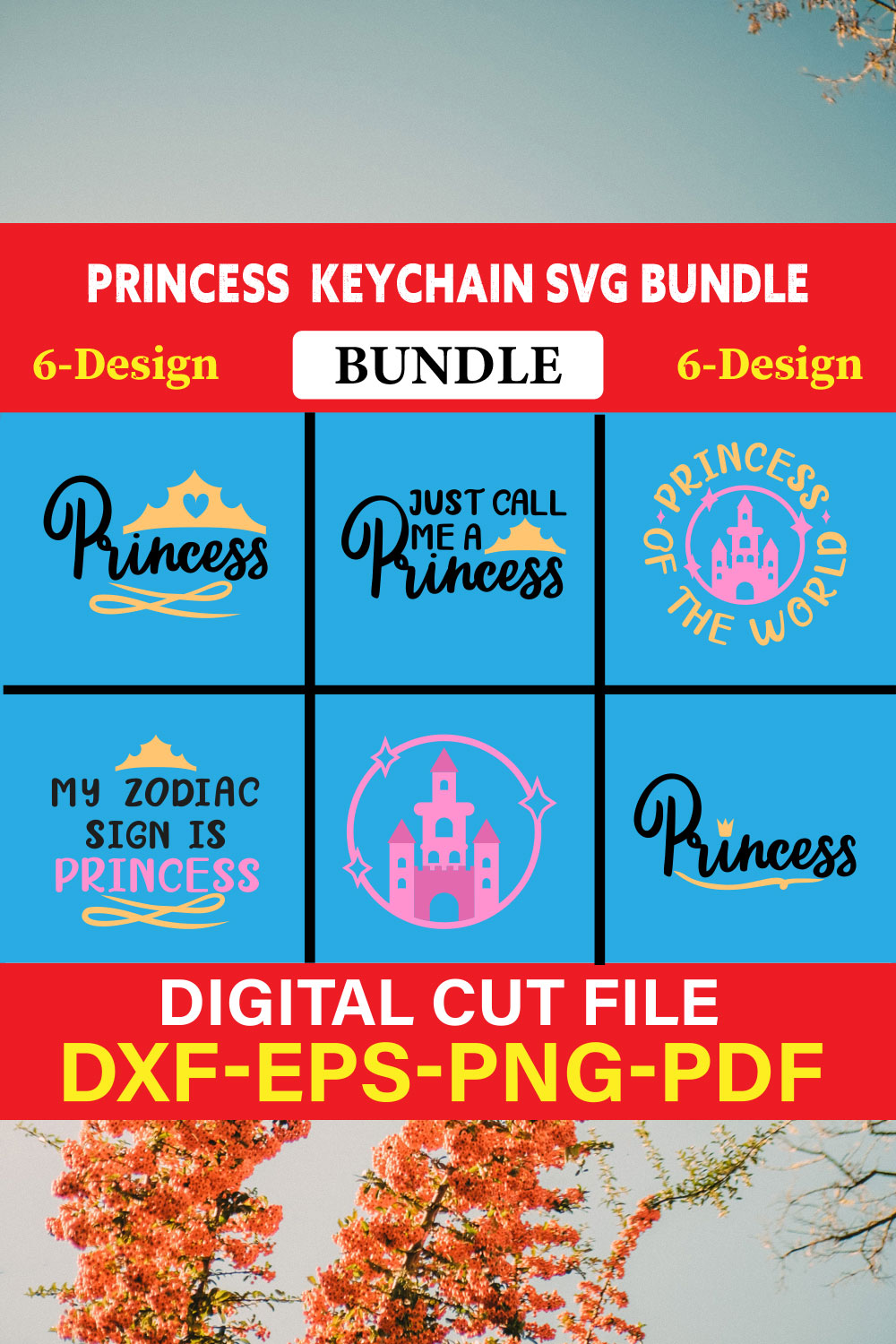 Princess Keychain T-shirt Design Bundle Vol-1 pinterest preview image.