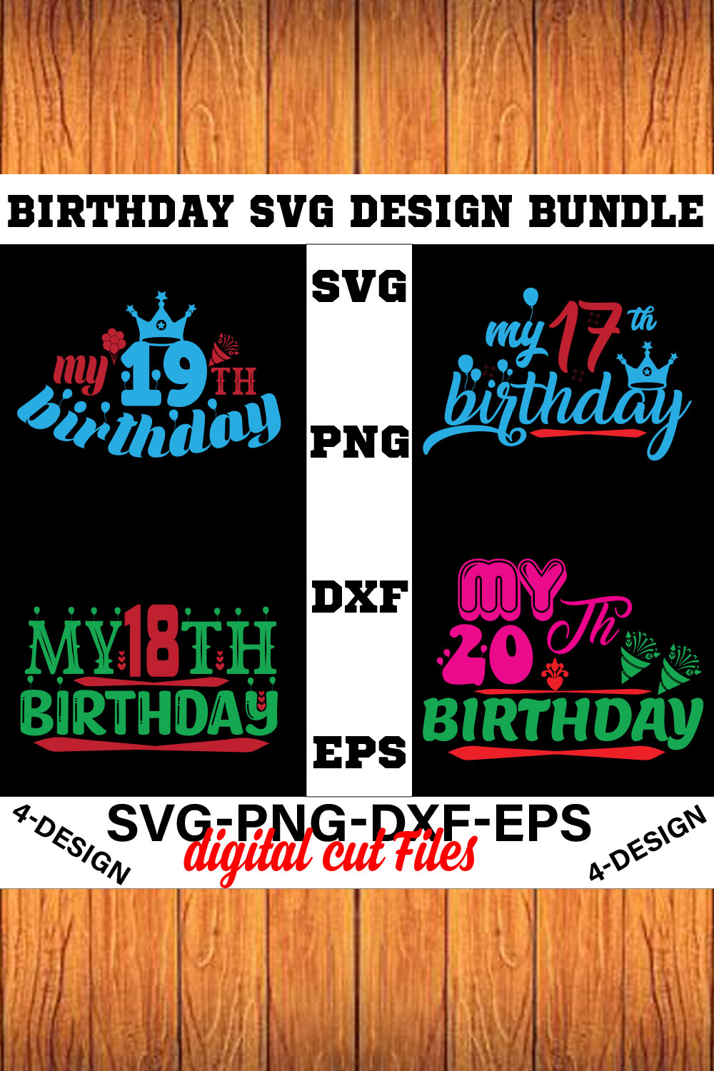 birthday svg design bundle Happy birthday svg bundle hand lettered birthday svg birthday party svg Volume-21 pinterest preview image.