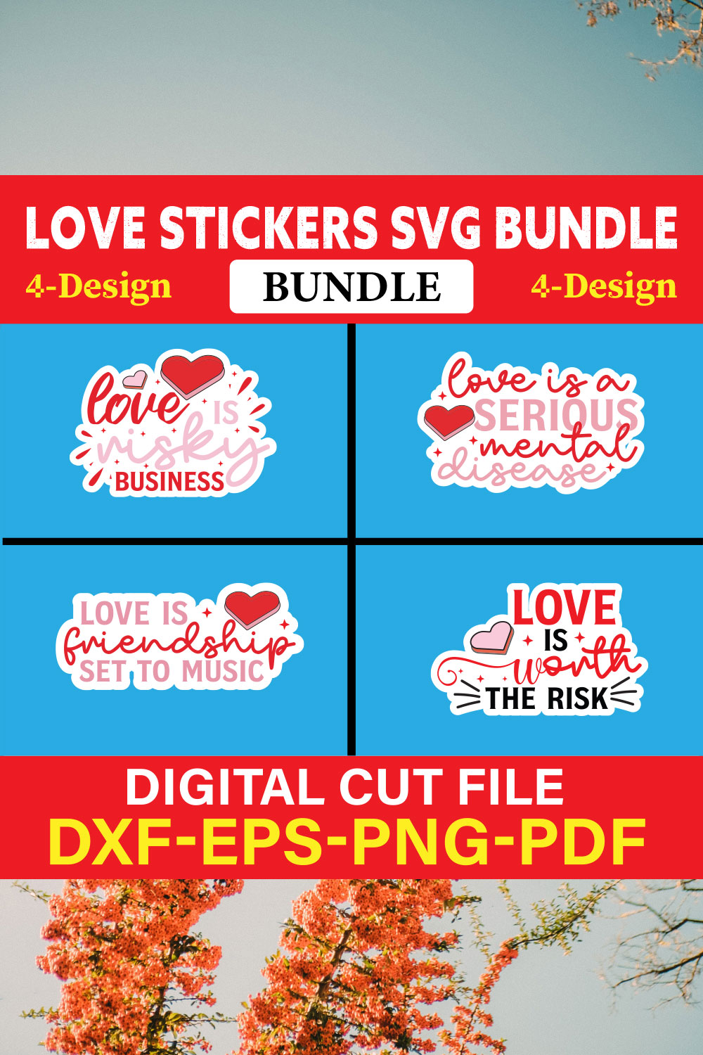 Love Stickers T-shirt Design Bundle Vol-4 pinterest preview image.