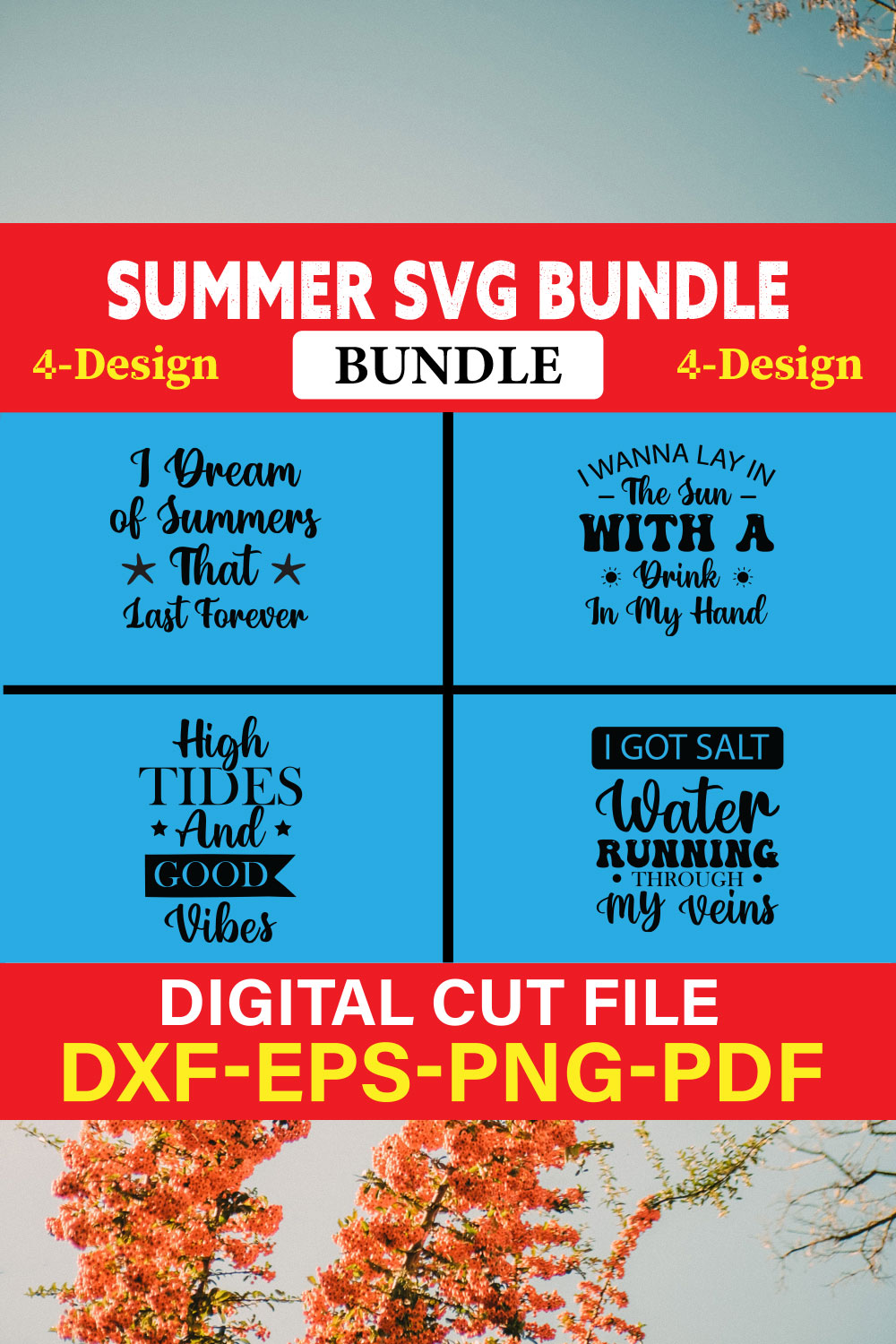 Summer T-shirt Design Bundle Vol-3 pinterest preview image.