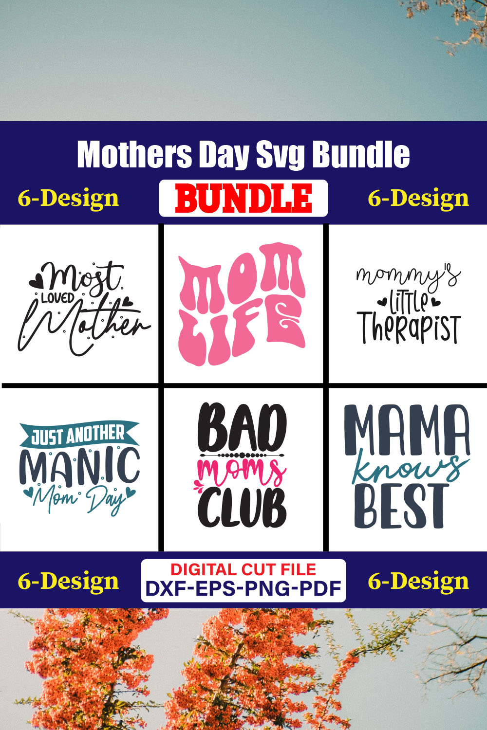 Mothers Day SVG Bundle, Mom life svg, Mama svg, Funny Mom Svg, Blessed mama svg, Mom of boys girls svg-Vol-100 pinterest preview image.