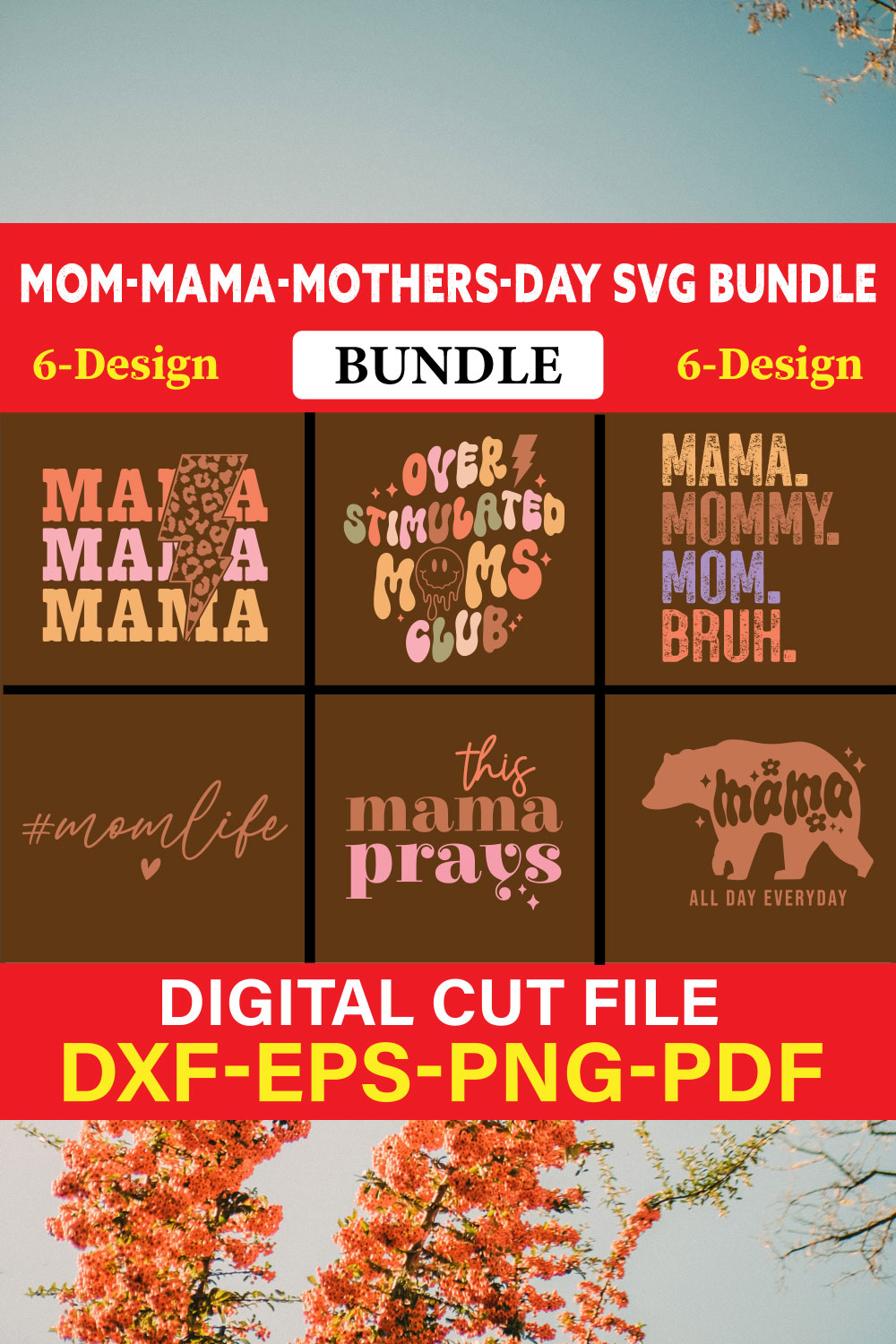 Mom Mama Mothers Day T-shirt Design Bundle Vol-1 pinterest preview image.