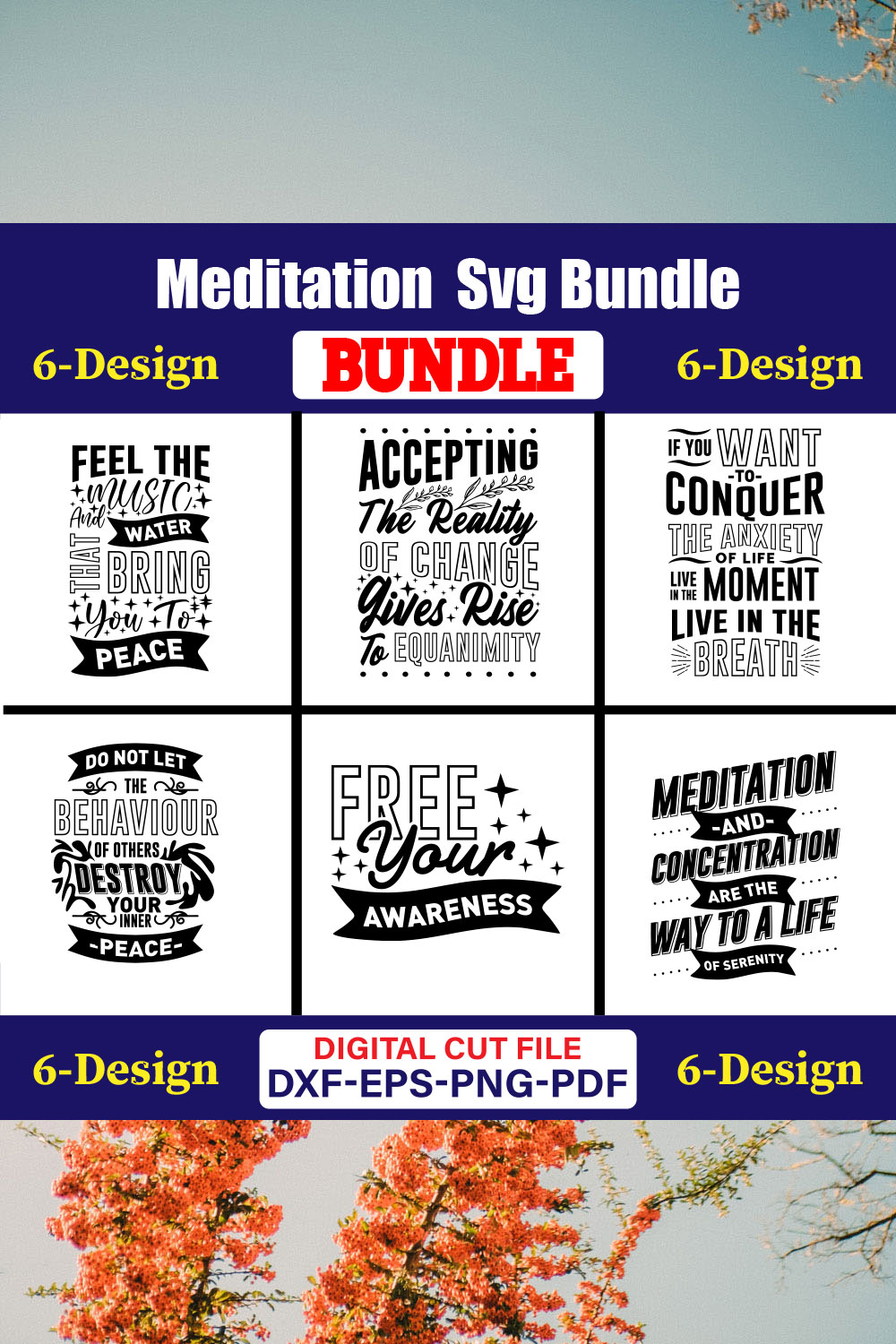 Meditation SVG T-shirt Design Bundle Vol-01 pinterest preview image.