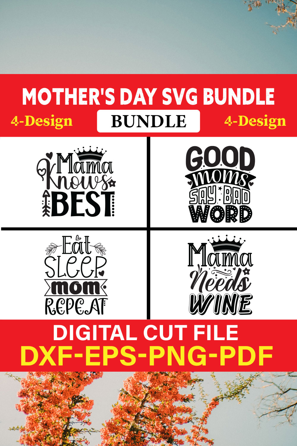 Mother's Day SVG T-shirt Design Bundle Vol-19 pinterest preview image.