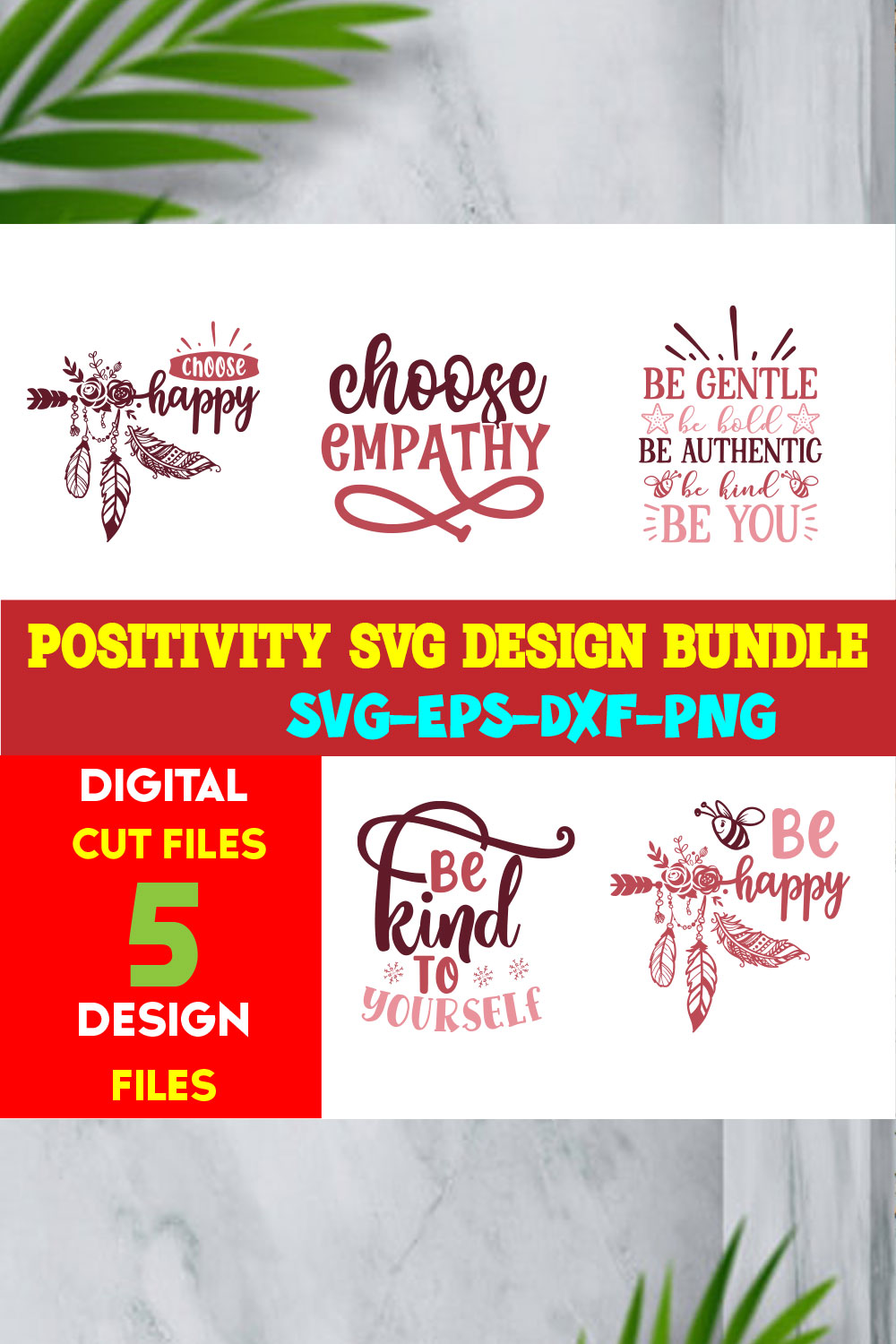 Positivity T-shirt Design Bundle Volume-01 pinterest preview image.