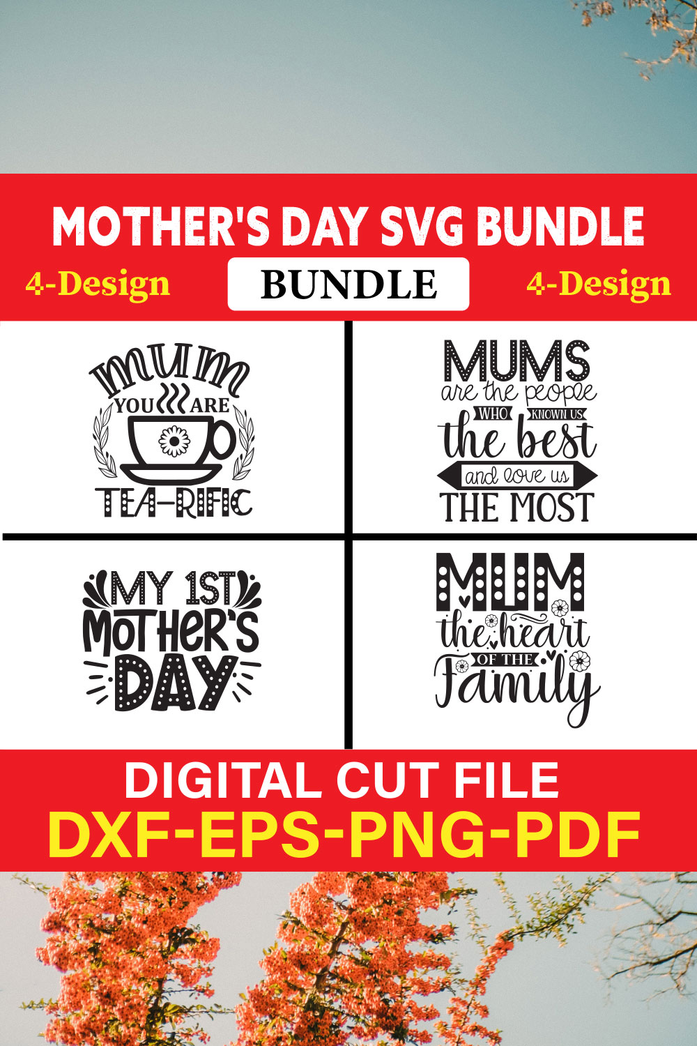 Mother's Day SVG T-shirt Design Bundle Vol-39 pinterest preview image.