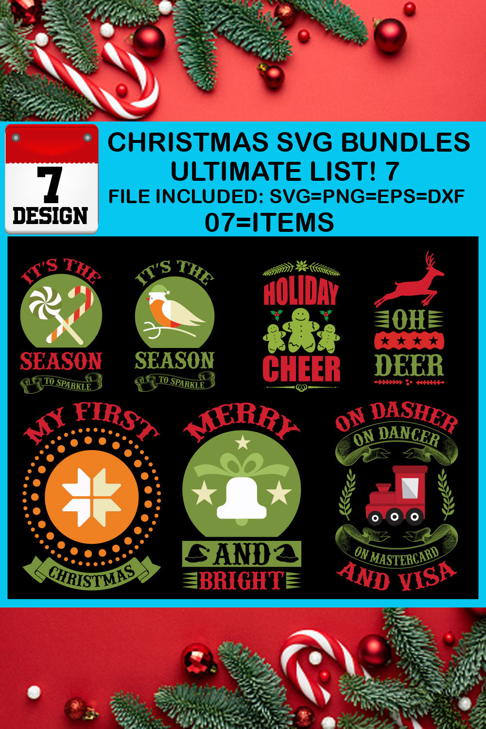 Free Ultimate List! 7 Christmas SVG Bundles pinterest preview image.