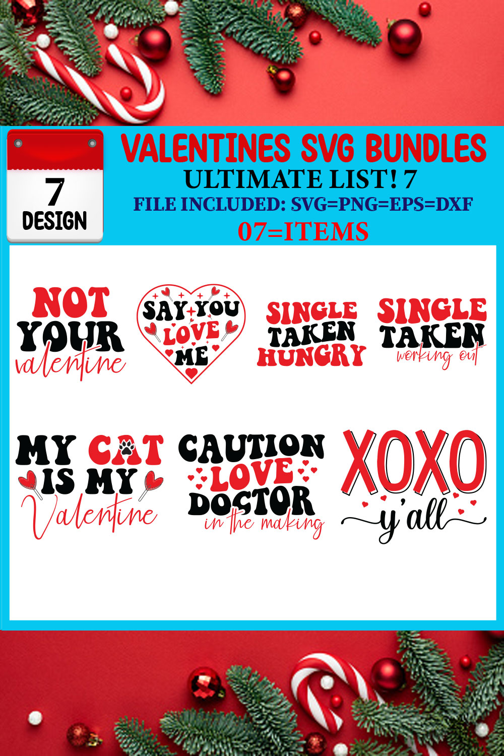 Valentines SVG 07 T-shirt Design Bundle pinterest preview image.