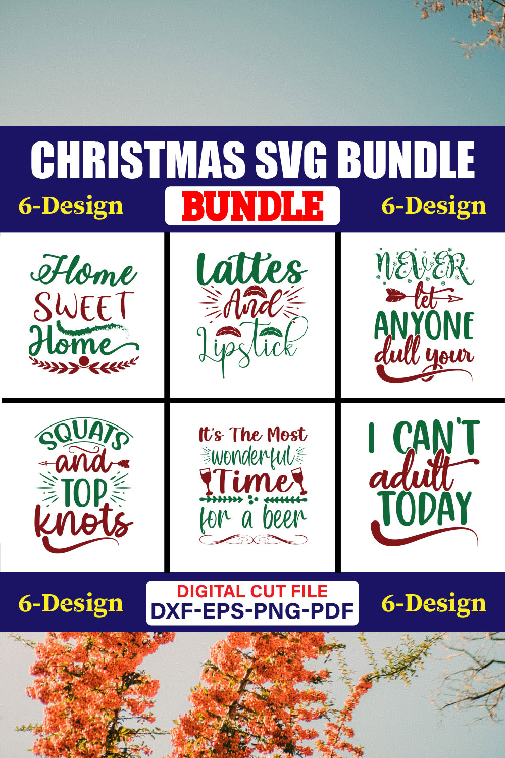 Christmas SVG T-shirt Design Bundle Vol-54 pinterest preview image.