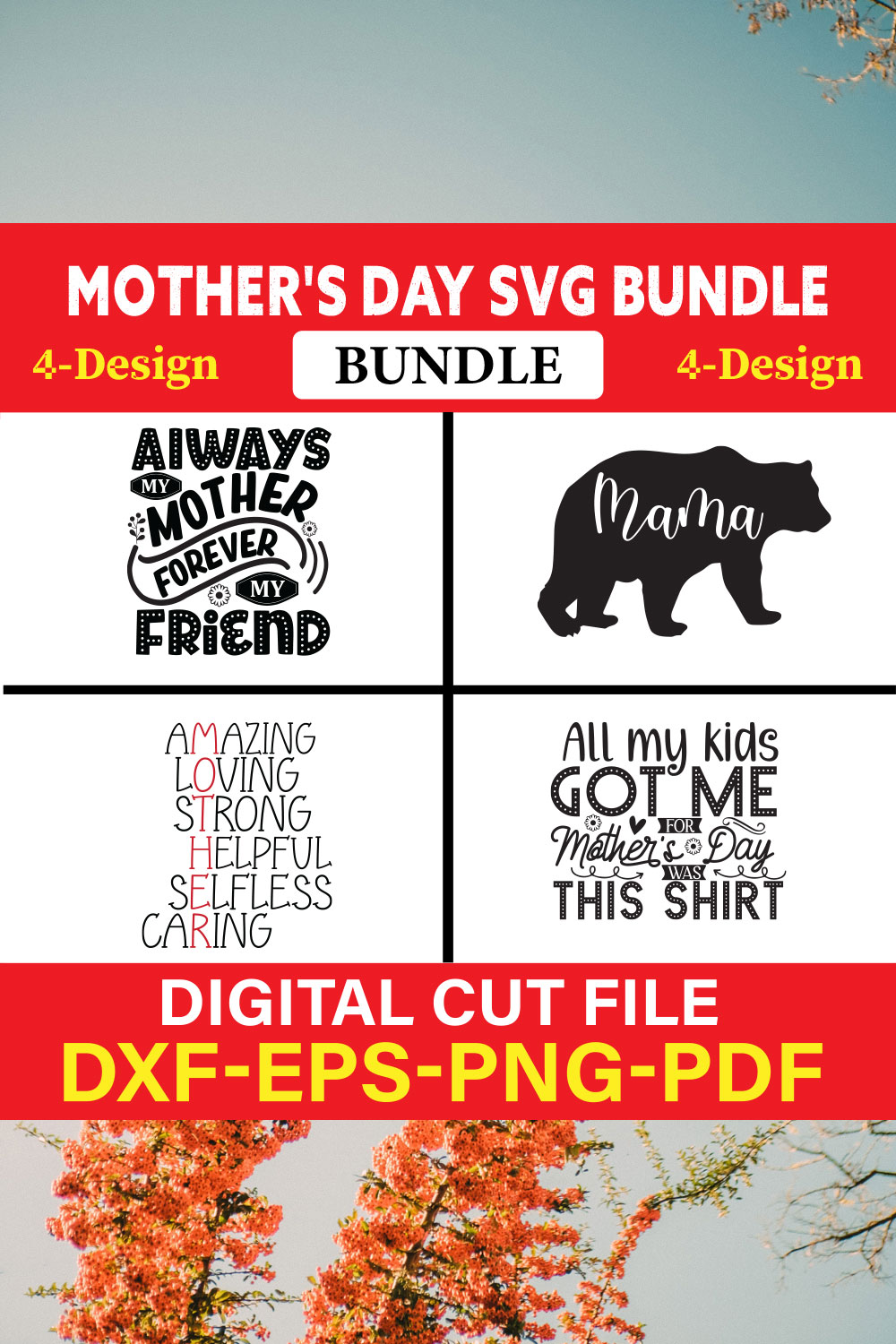 Mother's Day SVG T-shirt Design Bundle Vol-32 pinterest preview image.