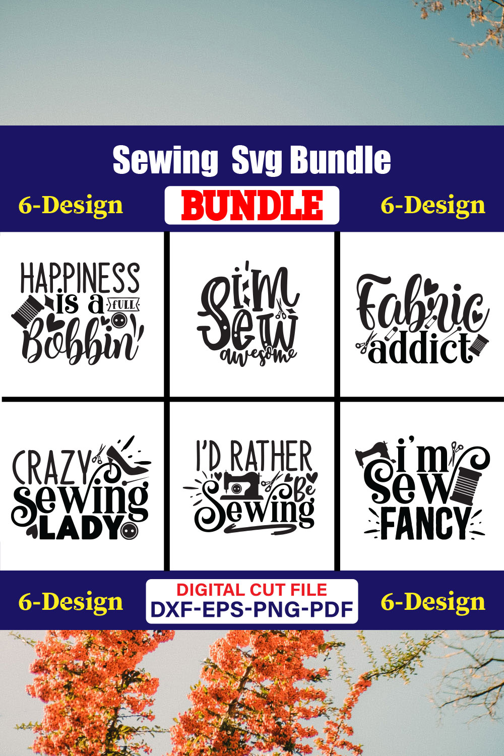 Sewing T-shirt Design Bundle Vol-01 pinterest preview image.