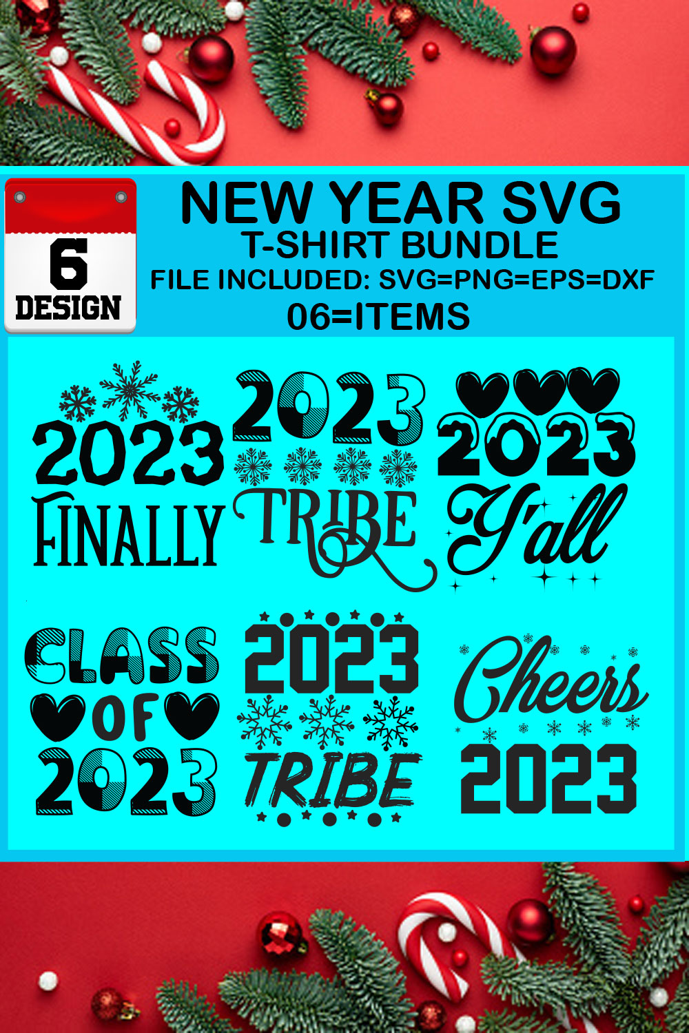 New Year 6 SVG T-shirt Bundle pinterest preview image.