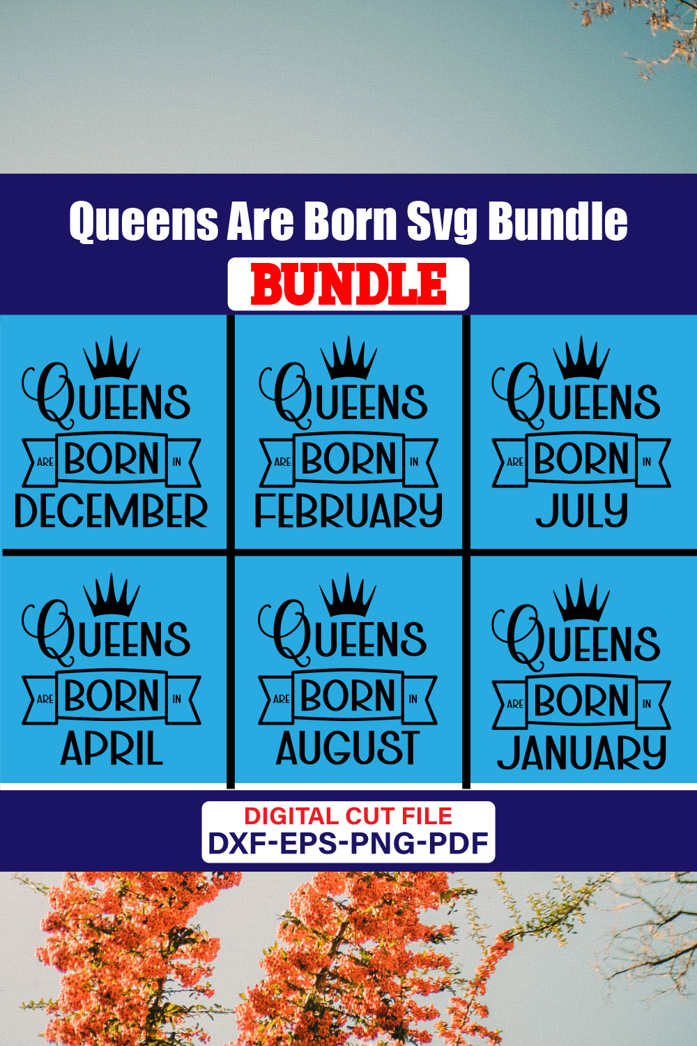 Queens Are Born SVG T-shirt Design Bundle Vol-01 pinterest preview image.