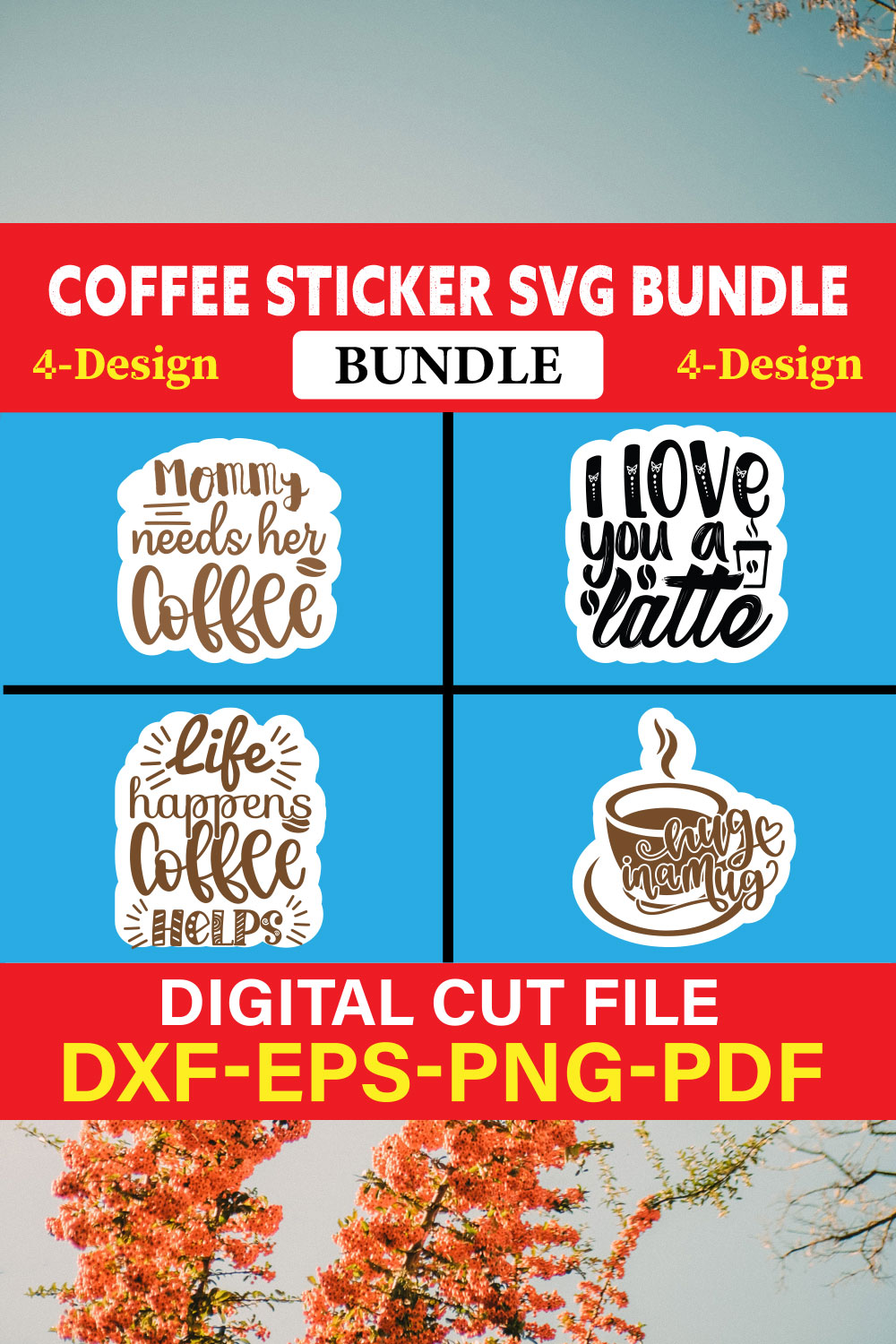 Coffee Sticker T-shirt Design Bundle Vol-4 pinterest preview image.