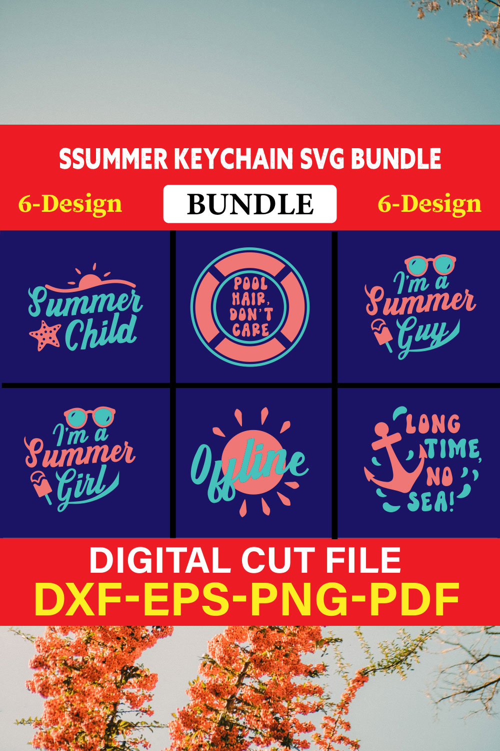 Summer Keychain T-shirt Design Bundle Vol-3 pinterest preview image.