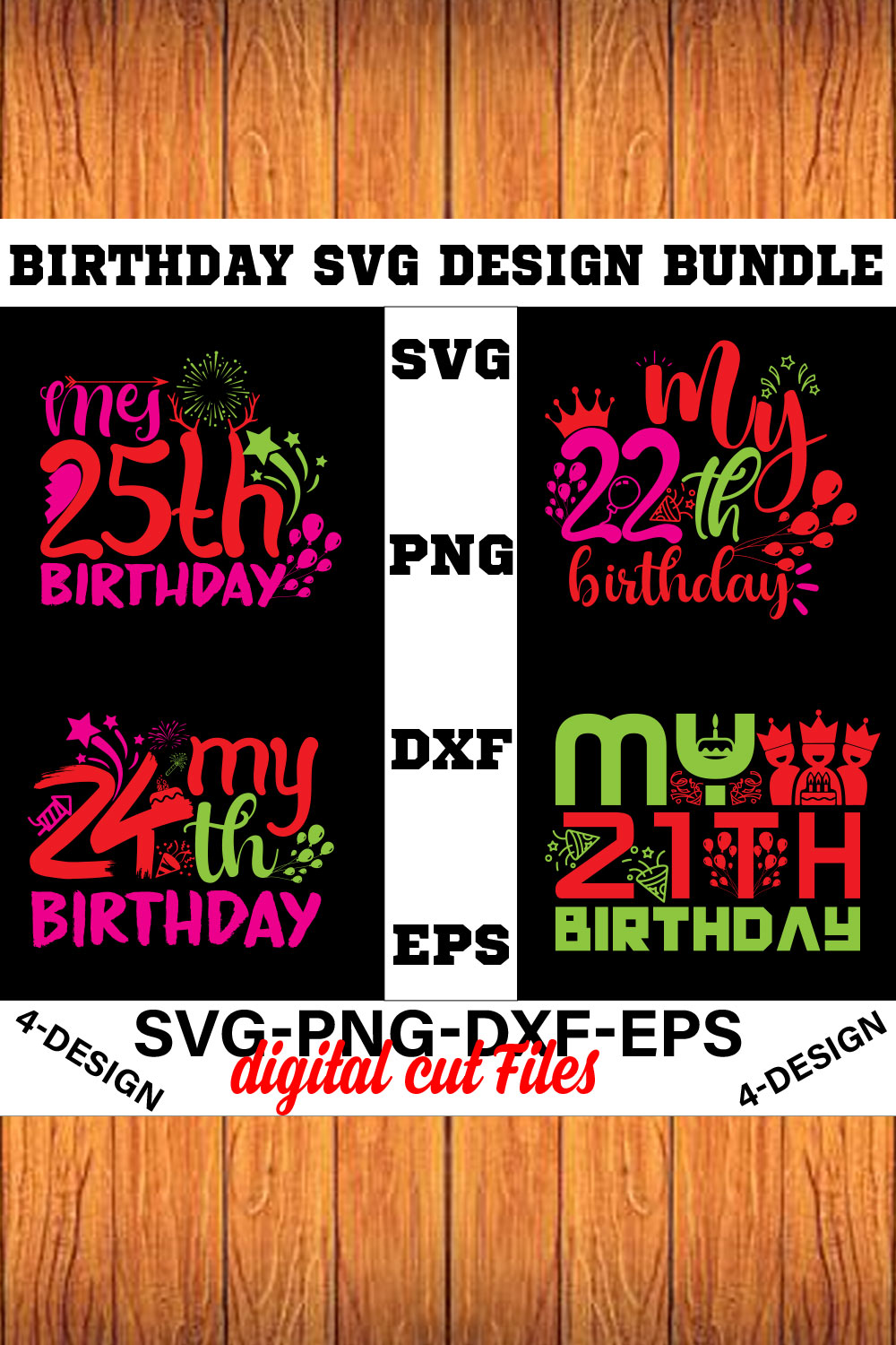 birthday svg design bundle Happy birthday svg bundle hand lettered birthday svg birthday party svg Volume-06 pinterest preview image.