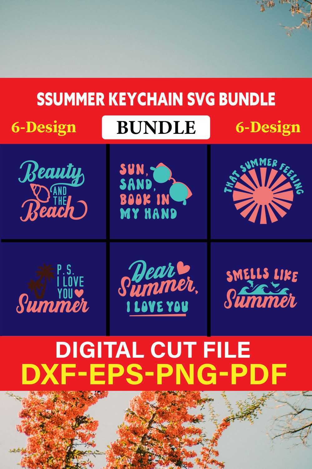 Summer Keychain T-shirt Design Bundle Vol-2 pinterest preview image.