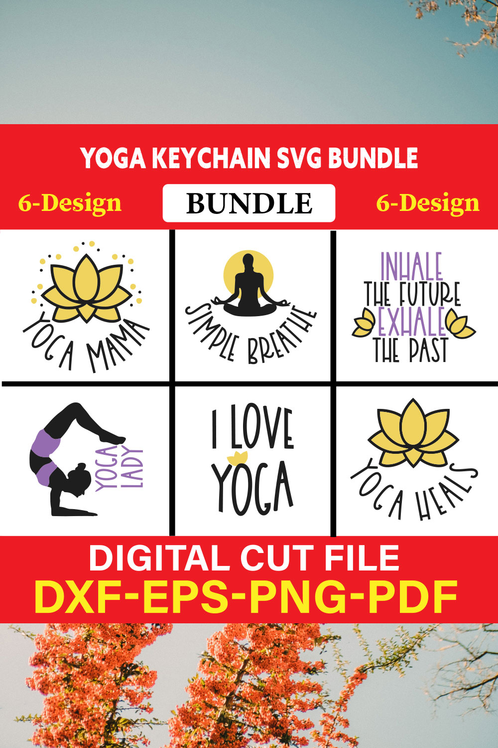 Yoga Keychain T-shirt Design Bundle Vol-3 pinterest preview image.