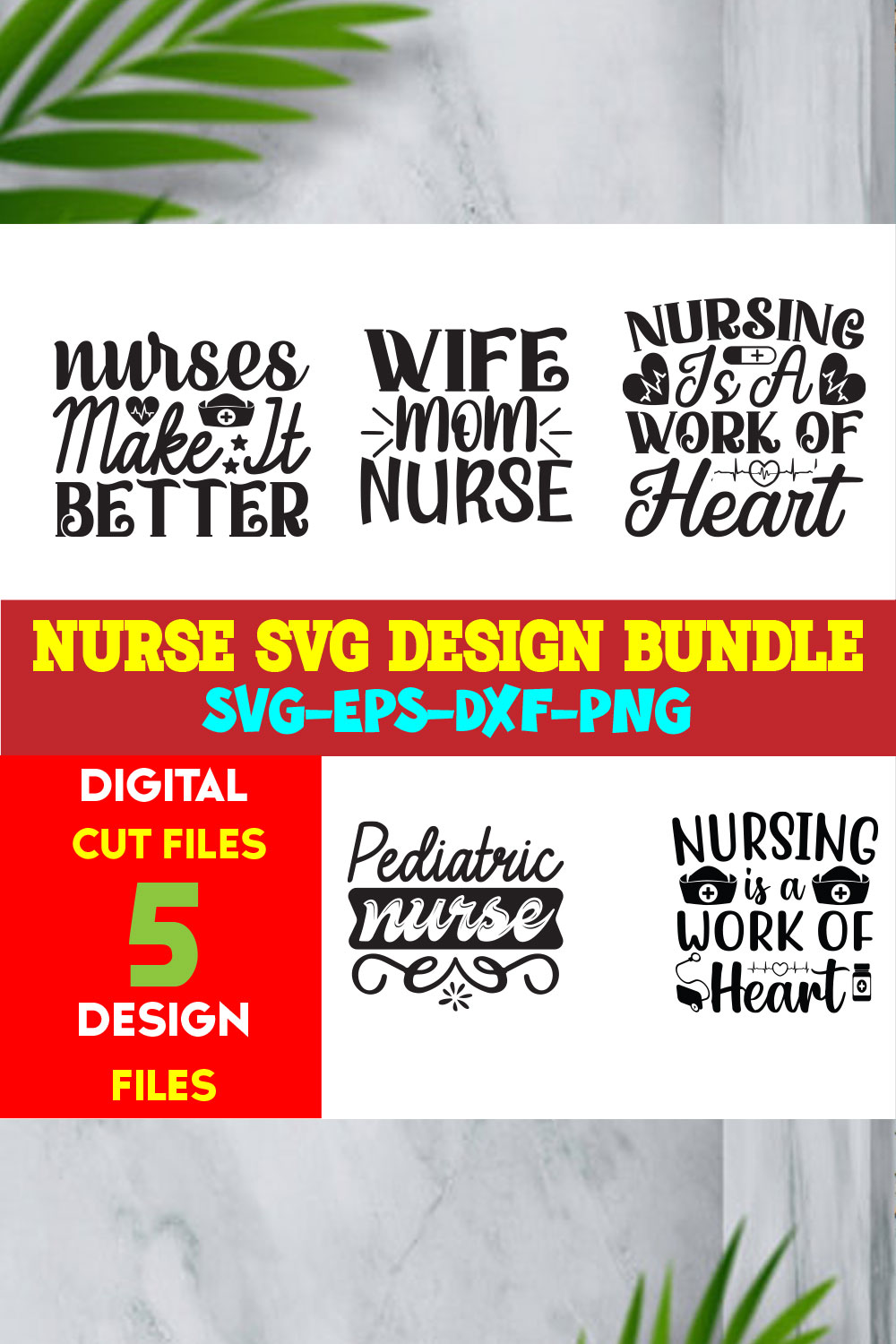 Nurse T-shirt Design Bundle Volume-02 pinterest preview image.