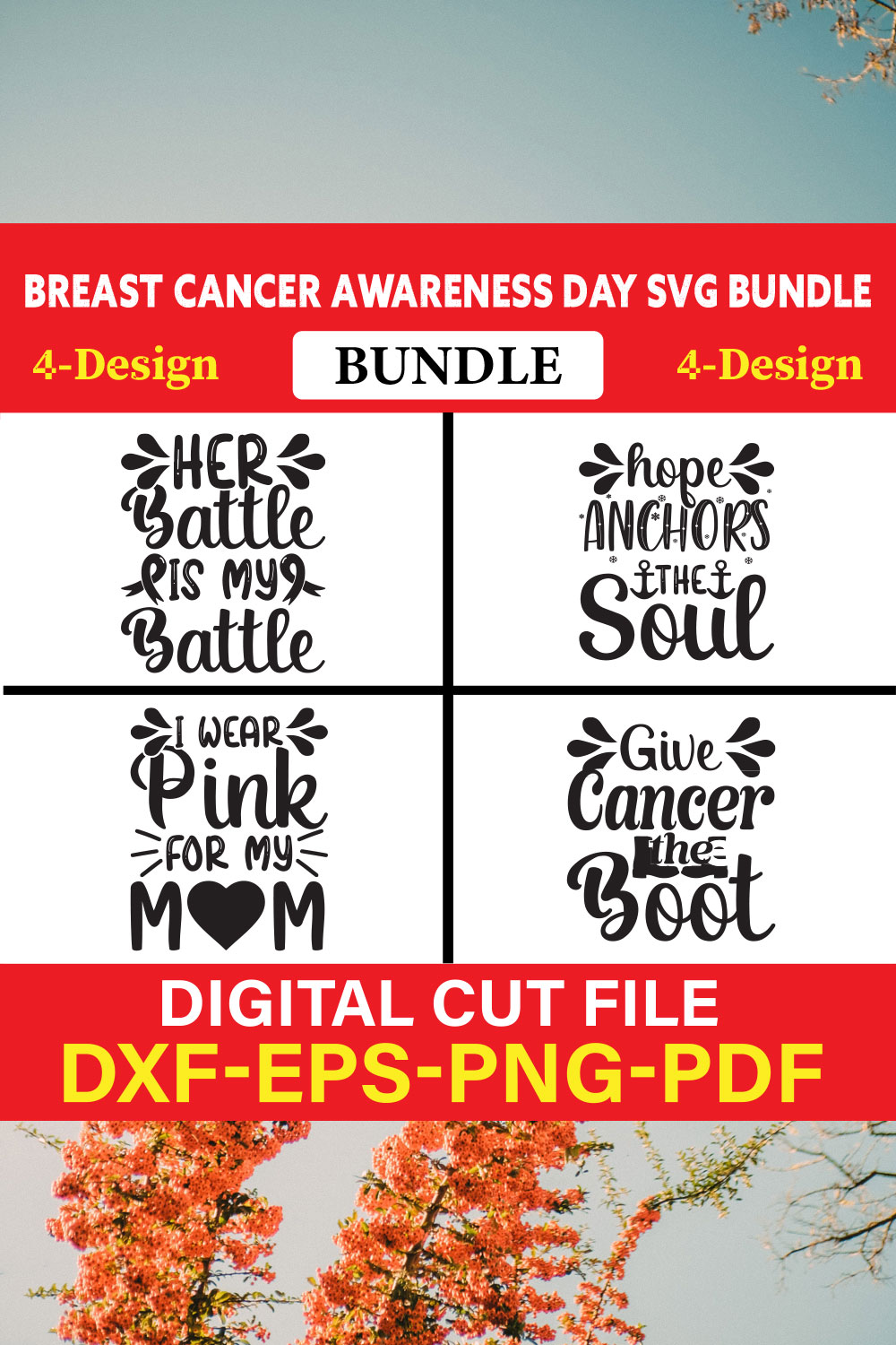 Breast Cancer Awareness T-shirt Design Bundle Vol-8 pinterest preview image.