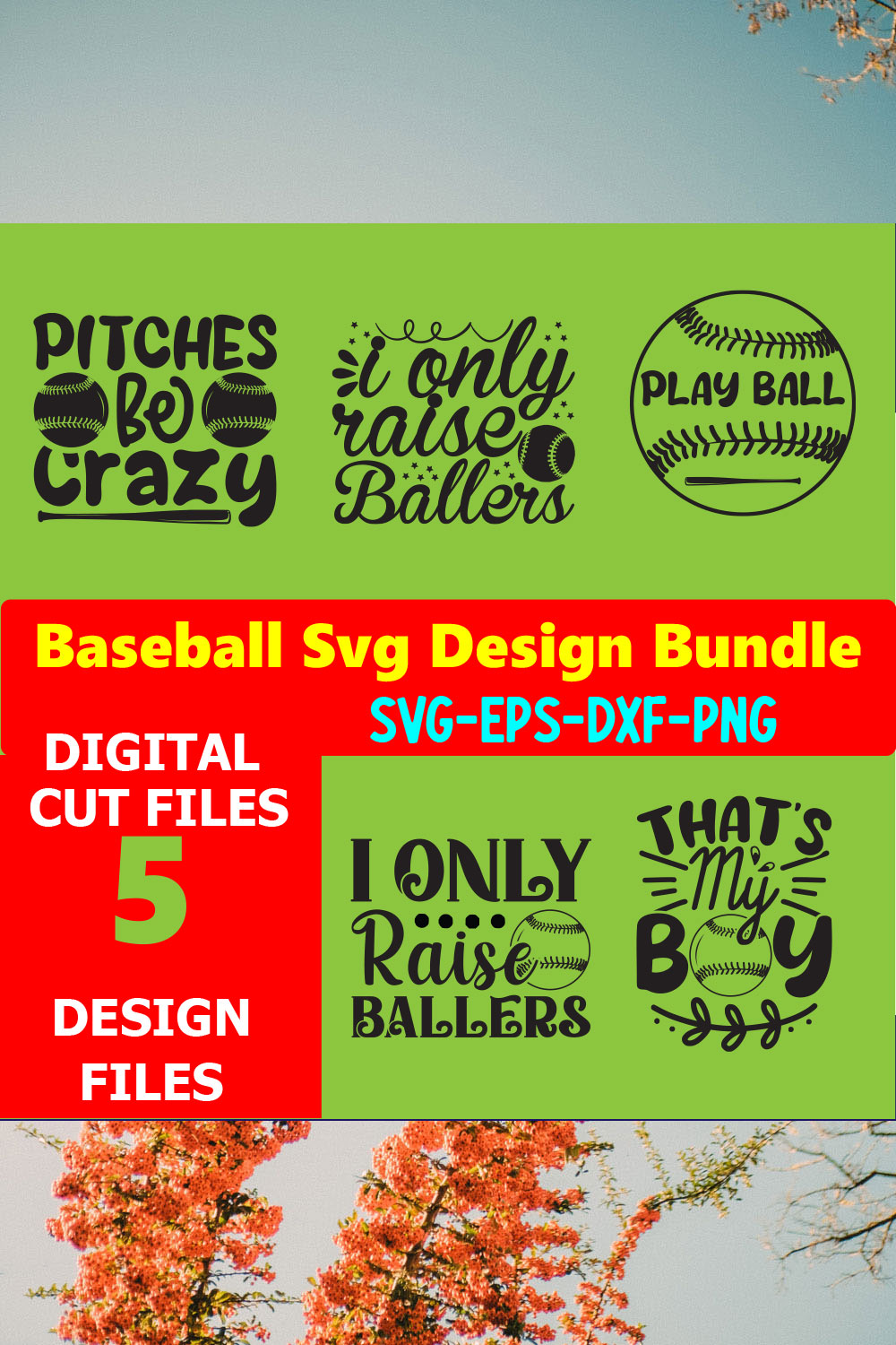 Baseball SVG T-shirt Design Bundle Volume-07 pinterest preview image.