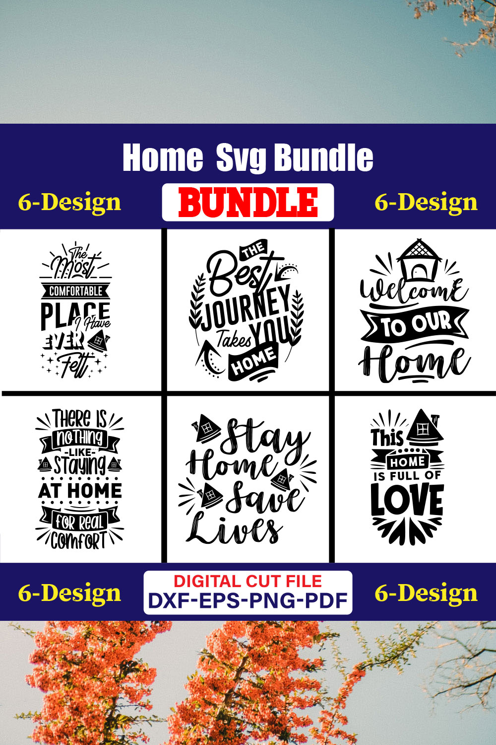 Home SVG T-shirt Design Bundle Vol-04 pinterest preview image.