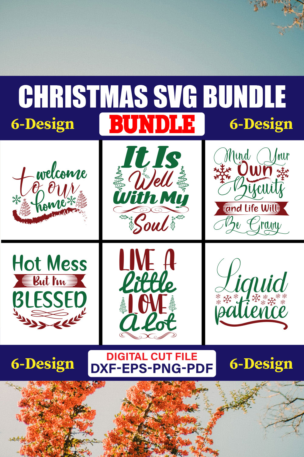 Christmas SVG T-shirt Design Bundle Vol-52 pinterest preview image.