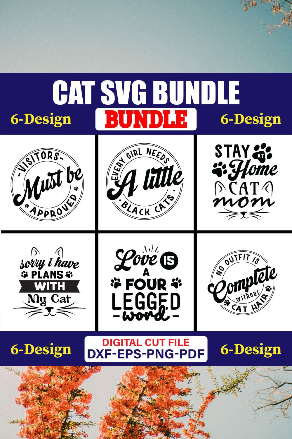 Cat SVG T-shirt Design Bundle Vol-09 pinterest preview image.