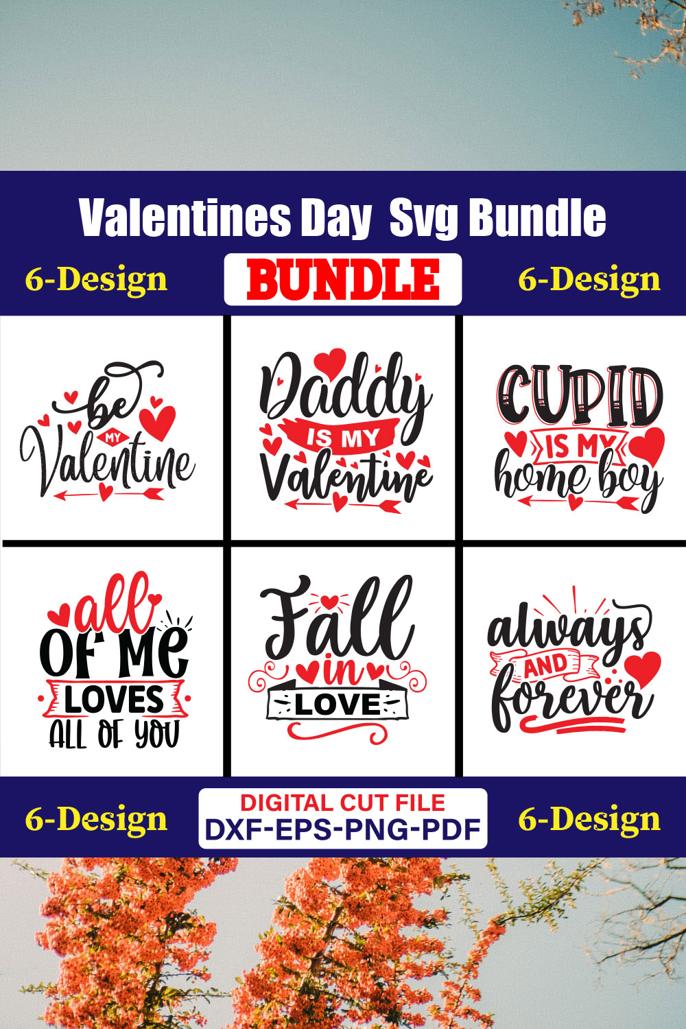 Valentines Day T-shirt Design Bundle Vol-45 pinterest preview image.