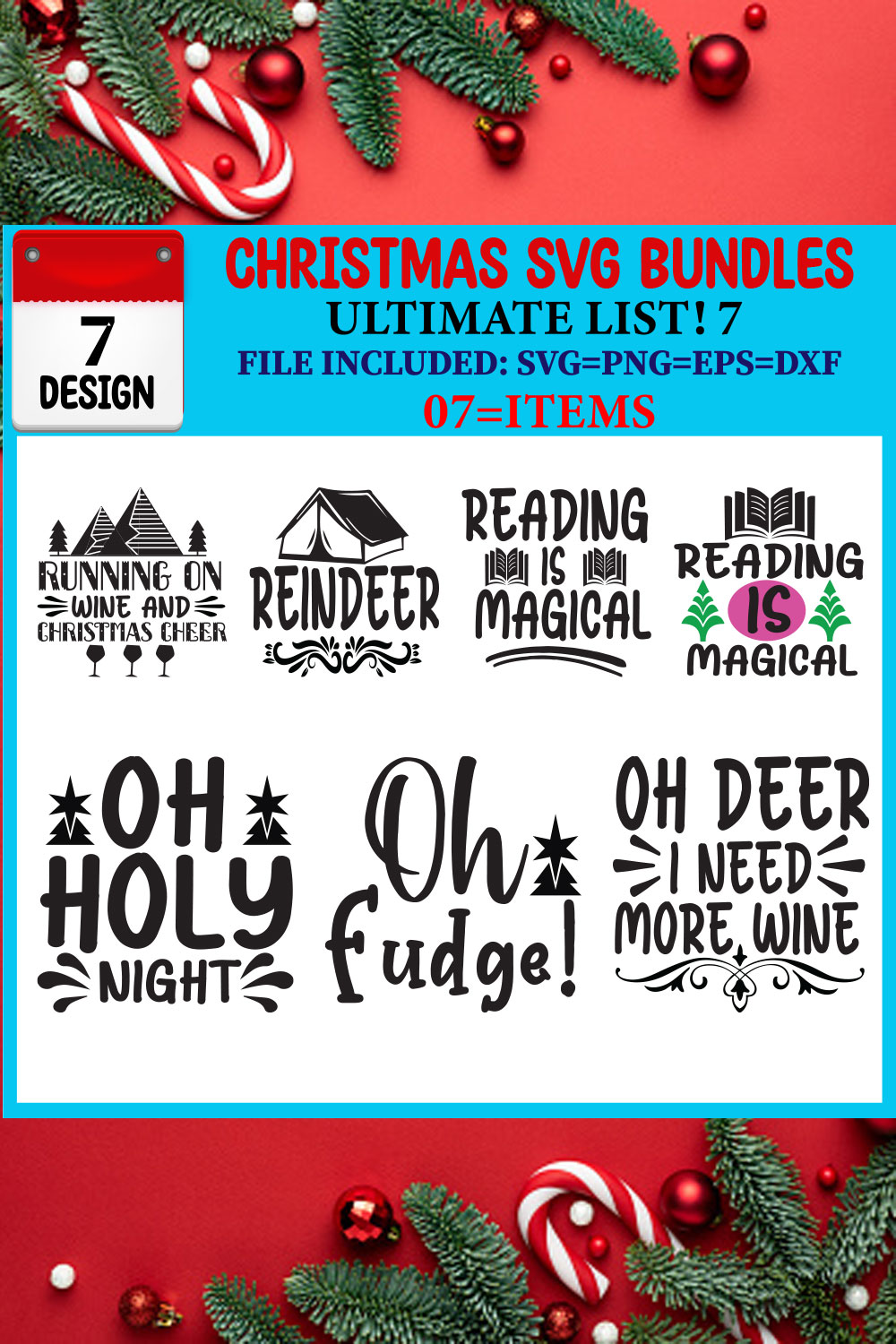 Ultimate List! Christmas SVG 07 T-shirt Design Bundle pinterest preview image.