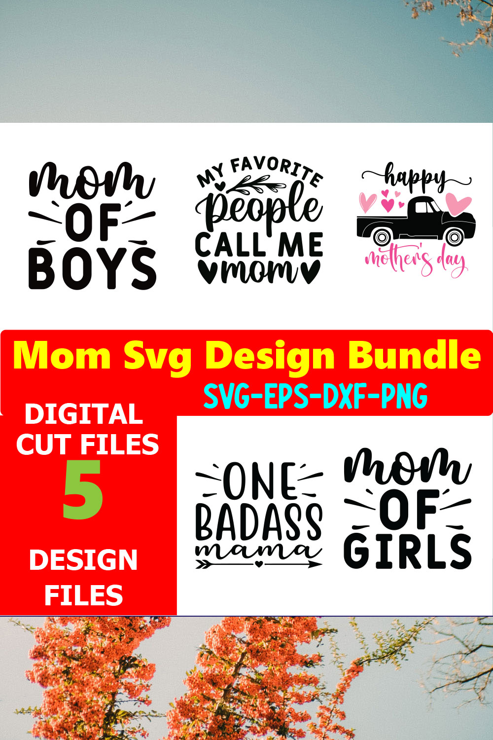 Mom SVG T-shirt Design Bundle Volume-06 pinterest preview image.