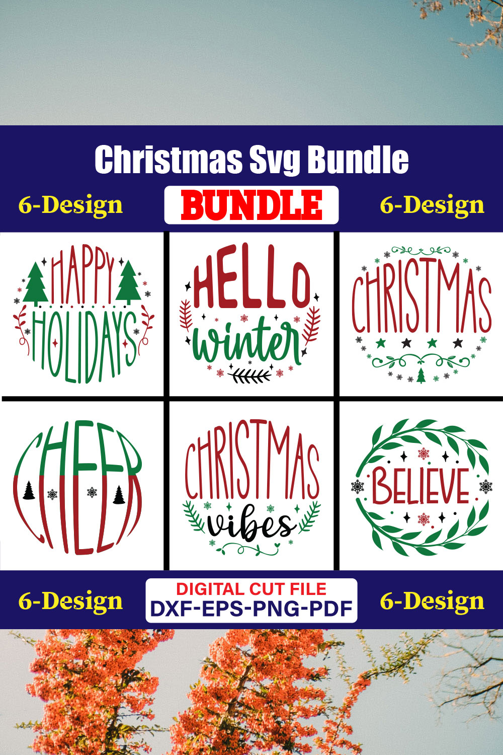 Christmas T-shirt Design Bundle Vol-59 pinterest preview image.