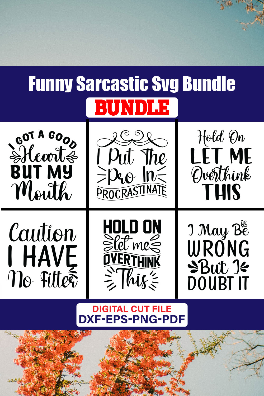 Funny Sarcastic T-shirt Design Bundle Vol-01 pinterest preview image.