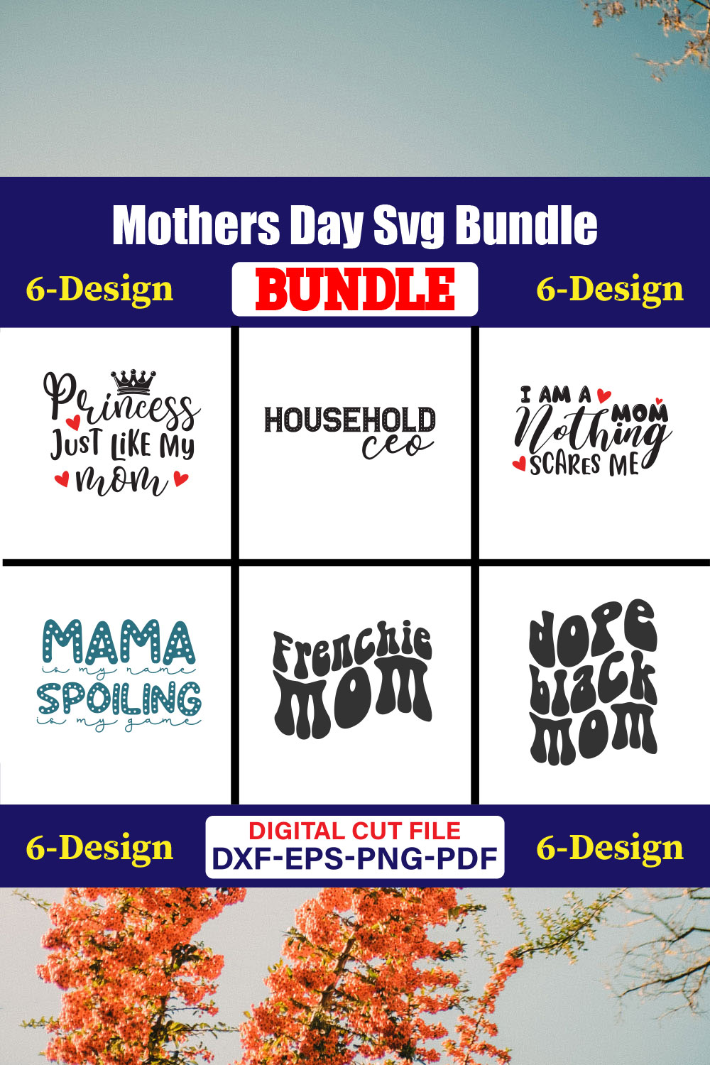 Mothers Day SVG Bundle, Mom life svg, Mama svg, Funny Mom Svg, Blessed mama svg, Mom of boys girls svg-Vol-132 pinterest preview image.