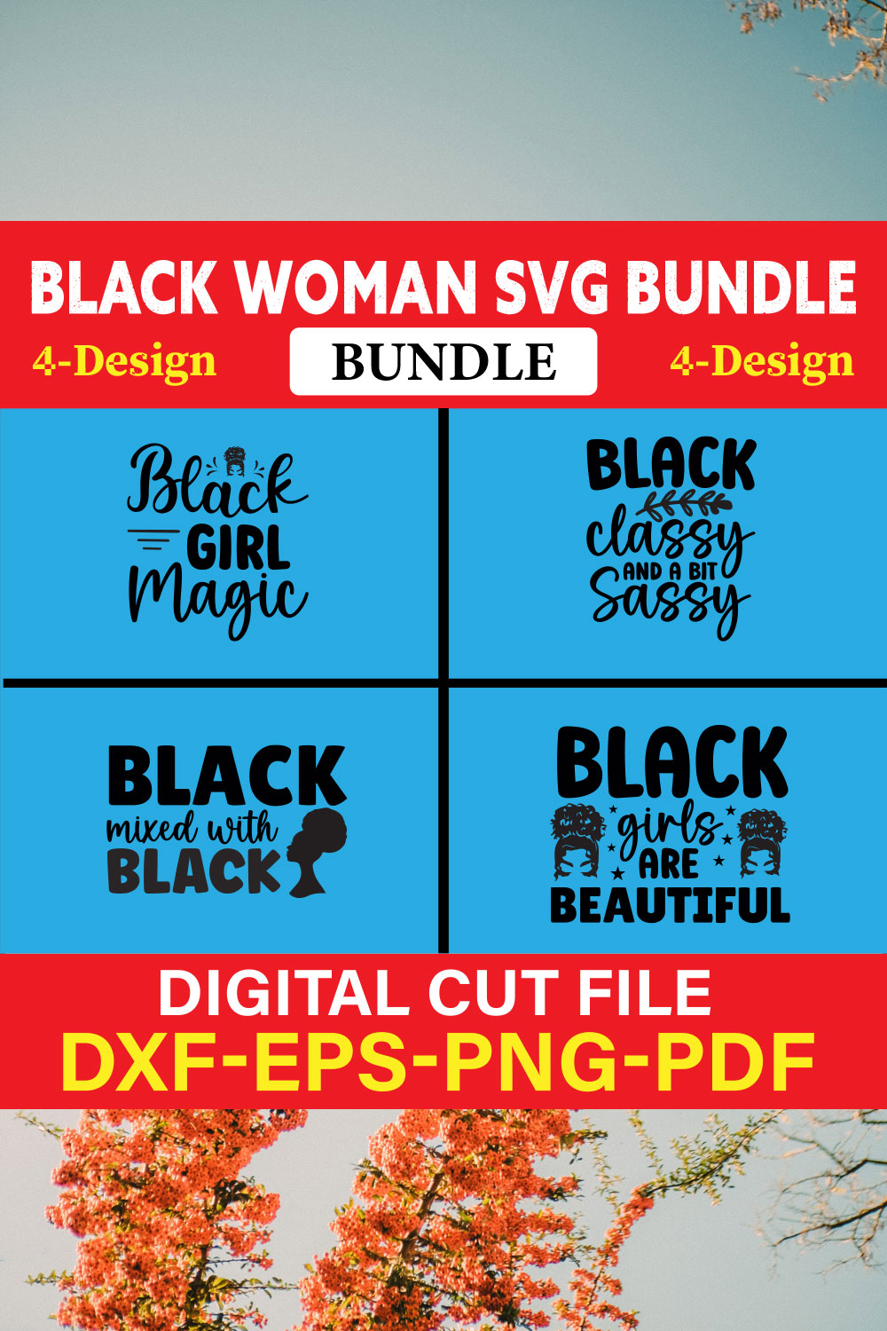 Black Woman T-shirt Design Bundle Vol-1 pinterest preview image.