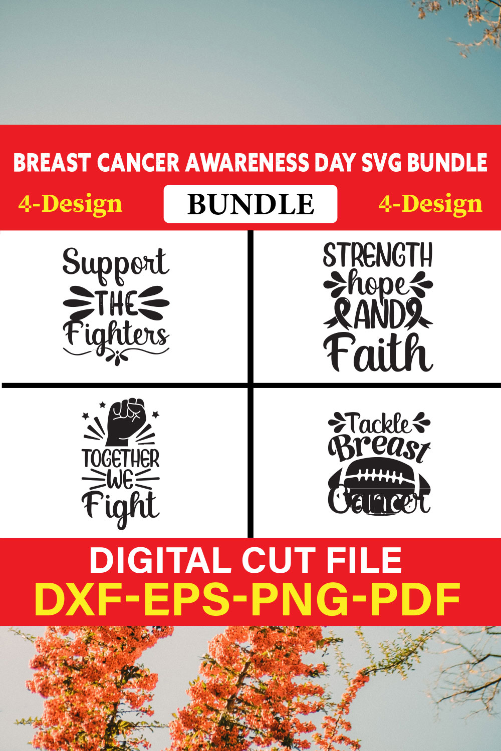 Breast Cancer Awareness T-shirt Design Bundle Vol-11 pinterest preview image.